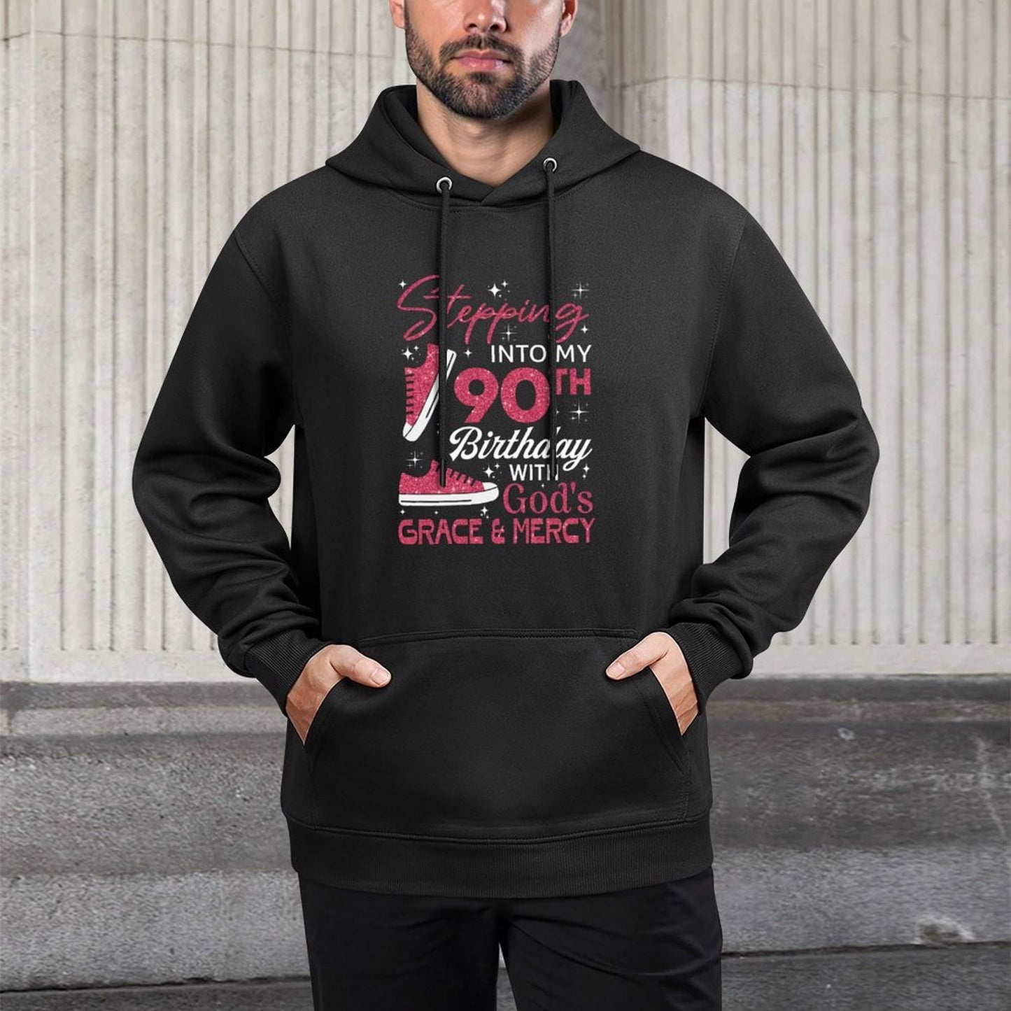 Stepping Into My 90th Birthday with God's Grace & Mercy Breathable Fabric Hoodie