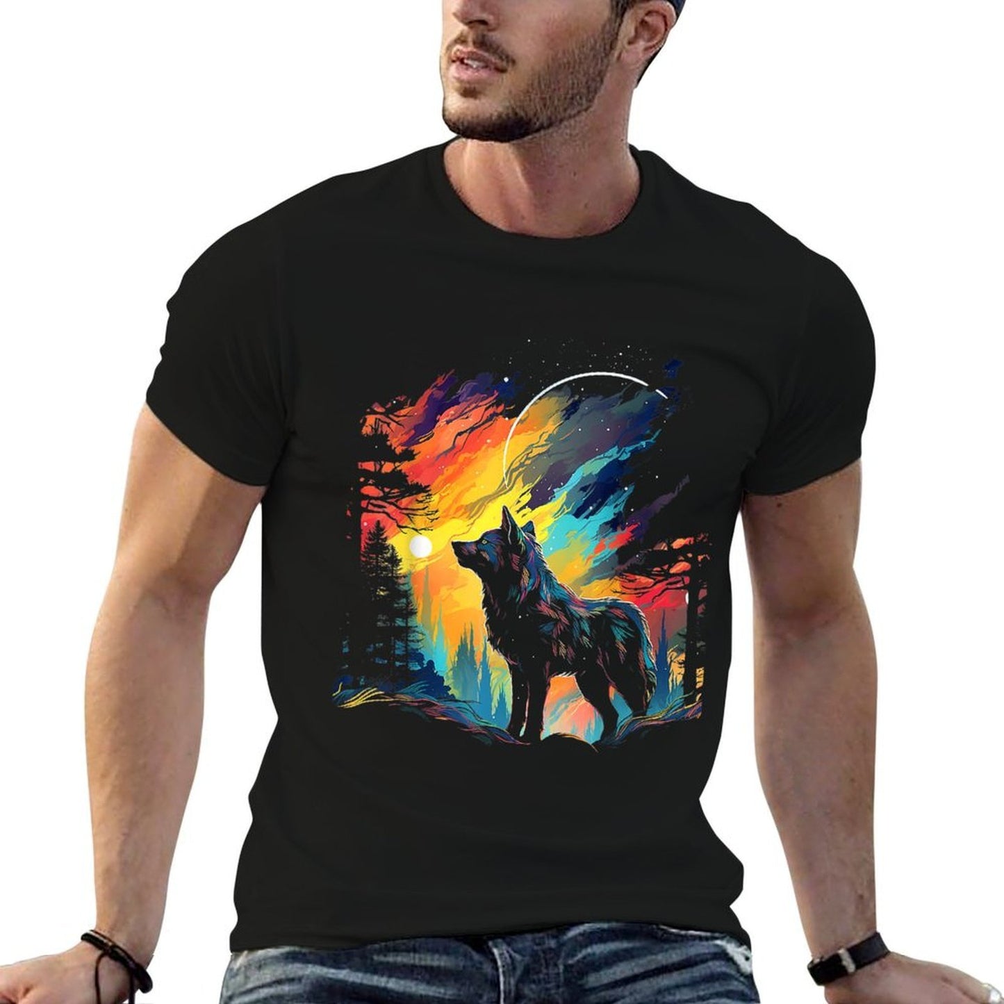 Wolf Nature Art Animal Colorful Abstract Graphic Wolf Easy-care T-Shirt