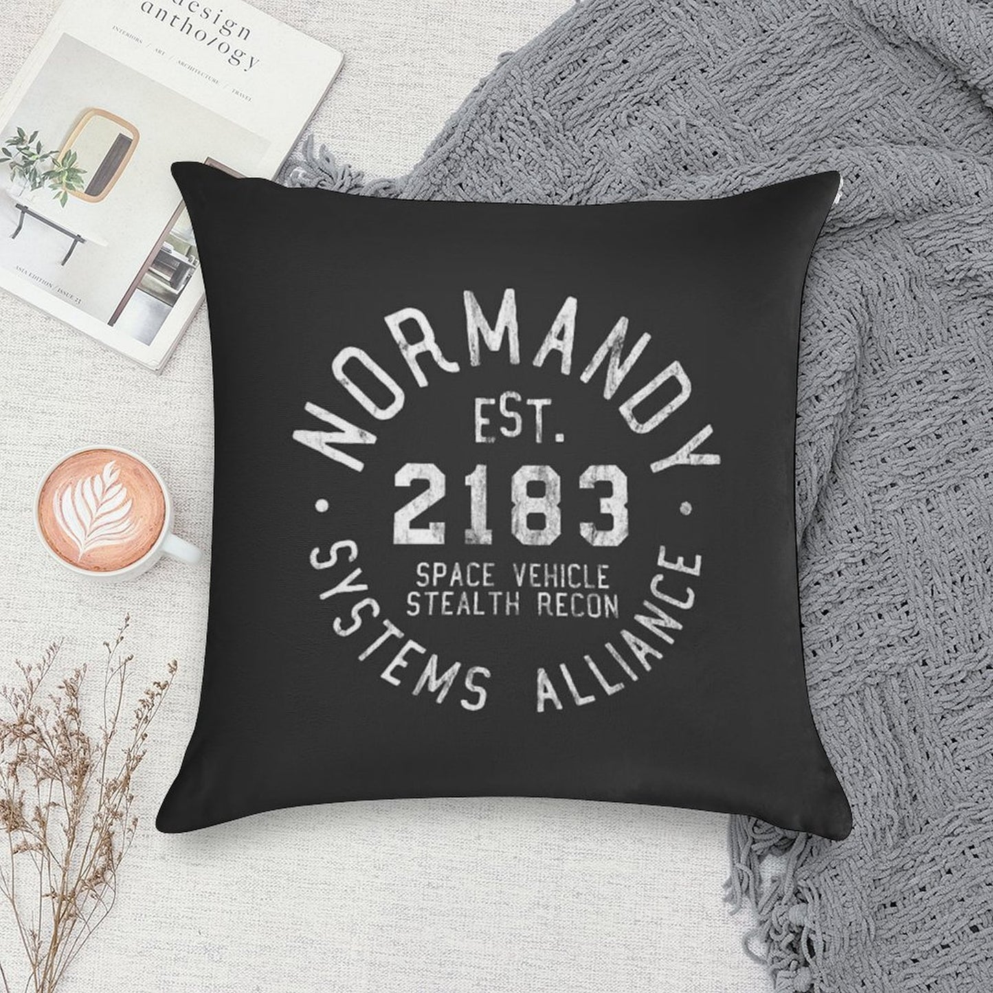 SSV Normandy Athletic Shirt Mass Effect Athletic Style White Print Soft Ultra-Soft Texture Throw Pillow