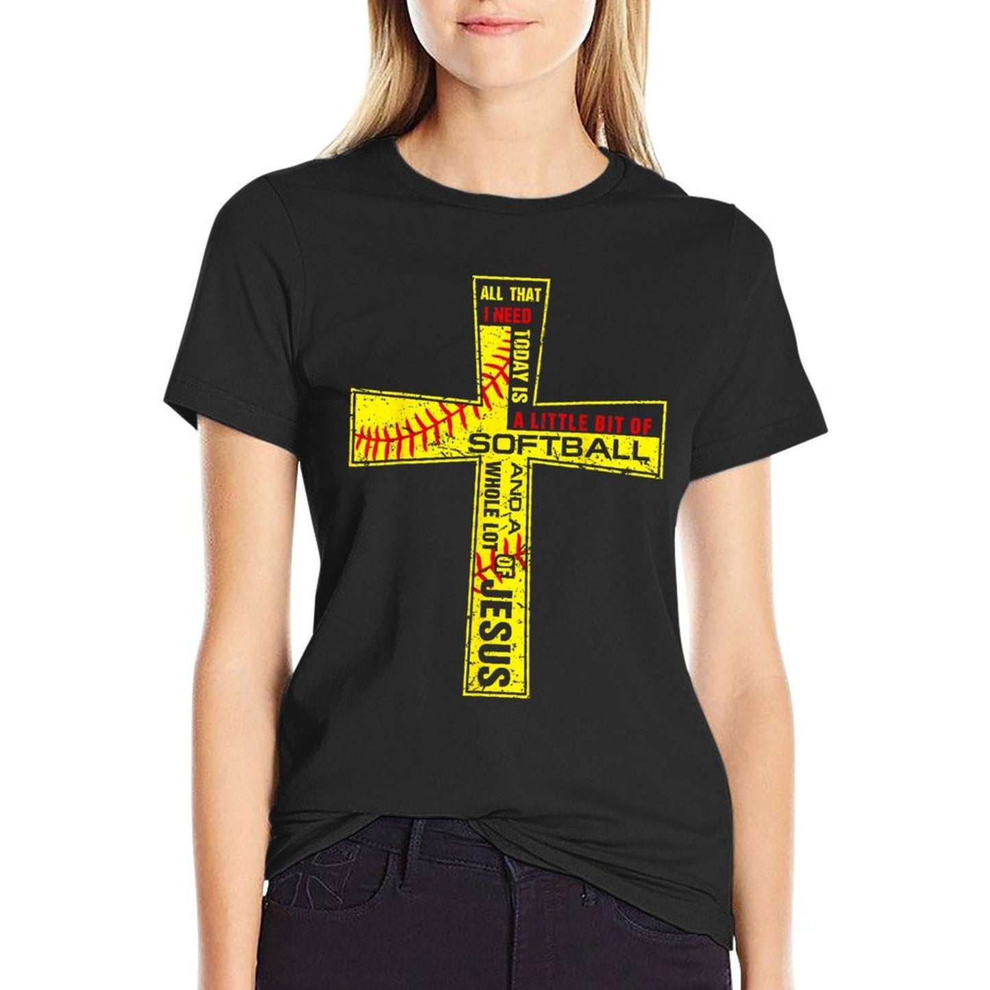 Softball Girl Christian Cross Faith I Need Softball & Jesus  Classic T-Shirt