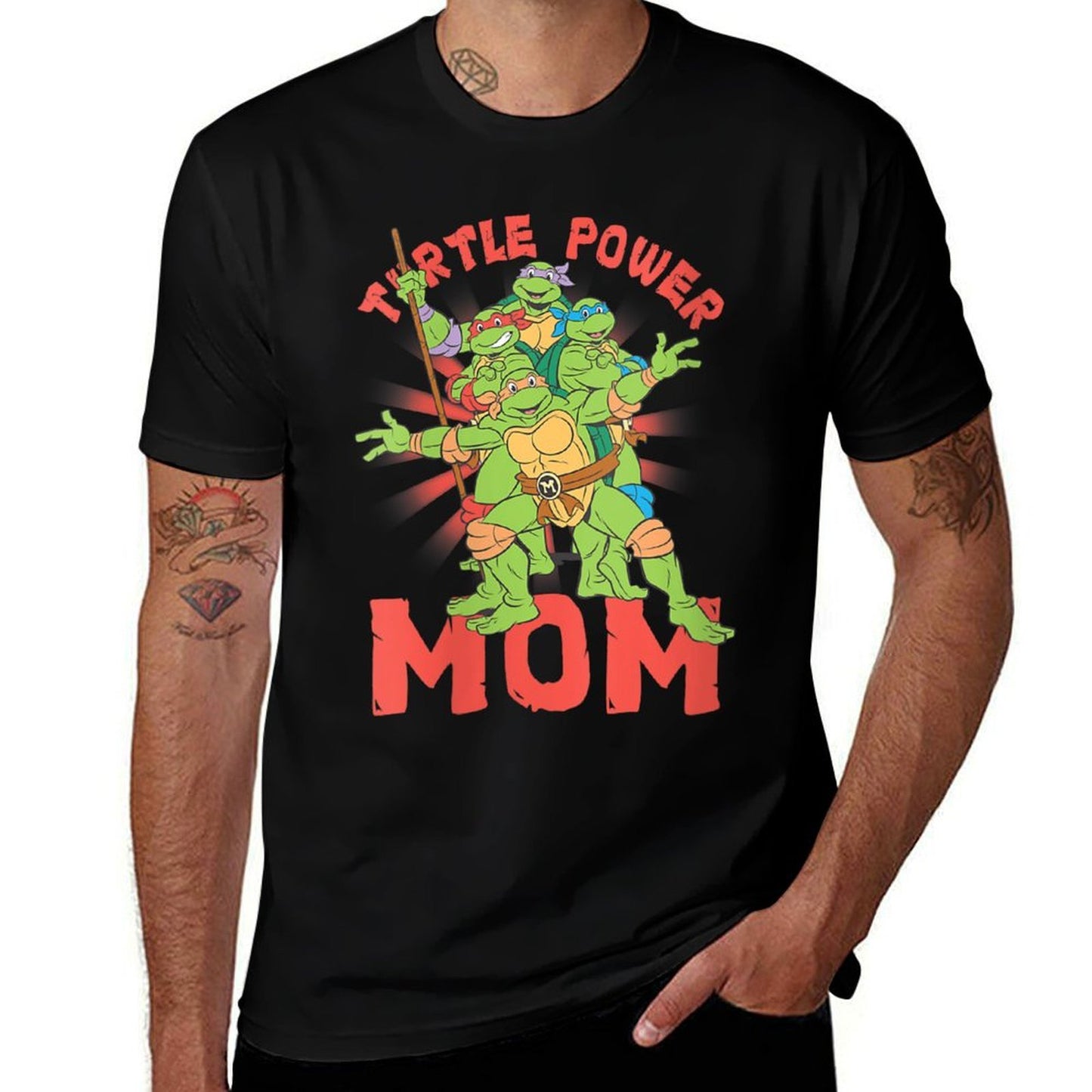 Teenage Mutant Ninja Turtles Mom Turtle Power Poster Ribbed Collar T-Shirt