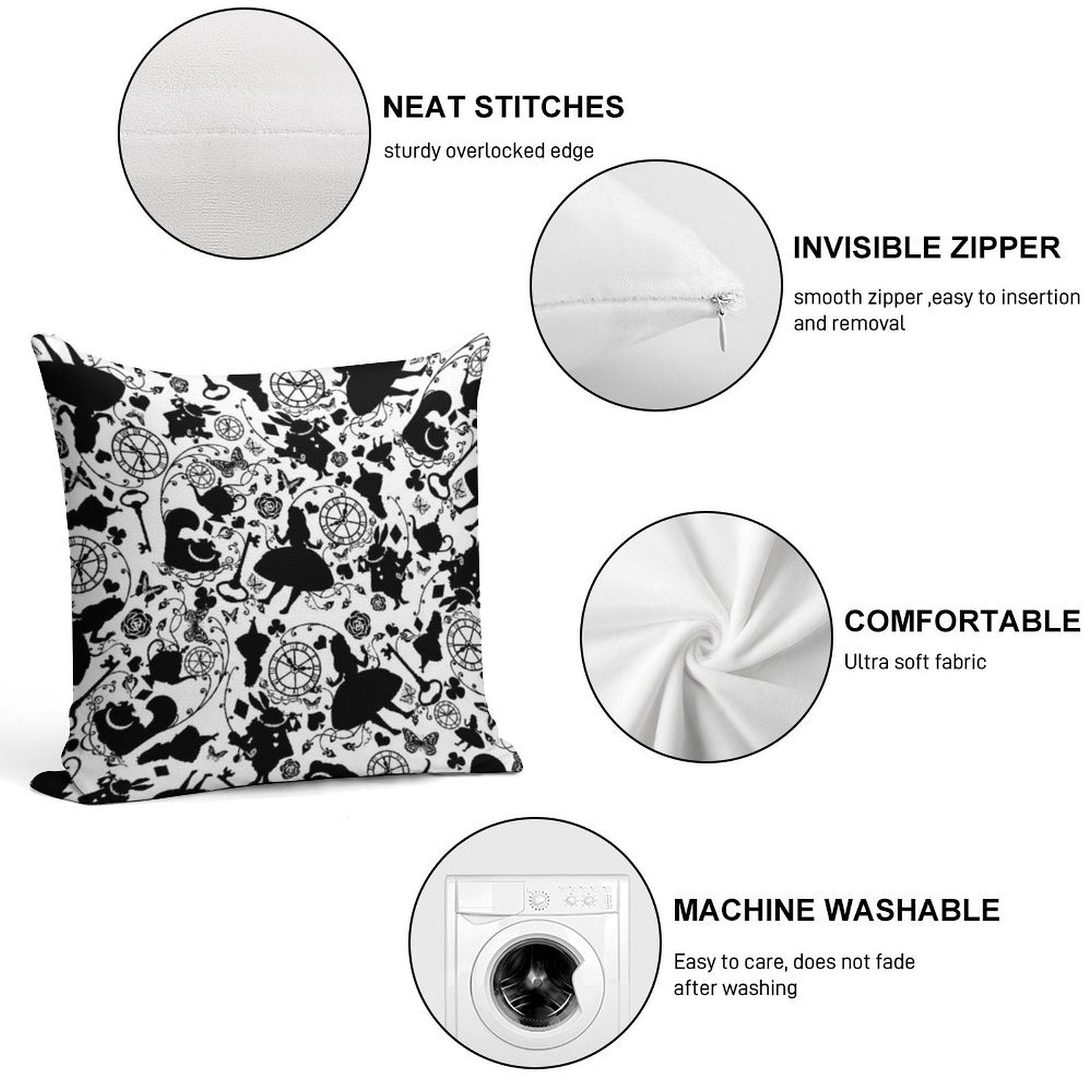 Alice in Wonderland Soft Hidden Zipper Throw Pillow