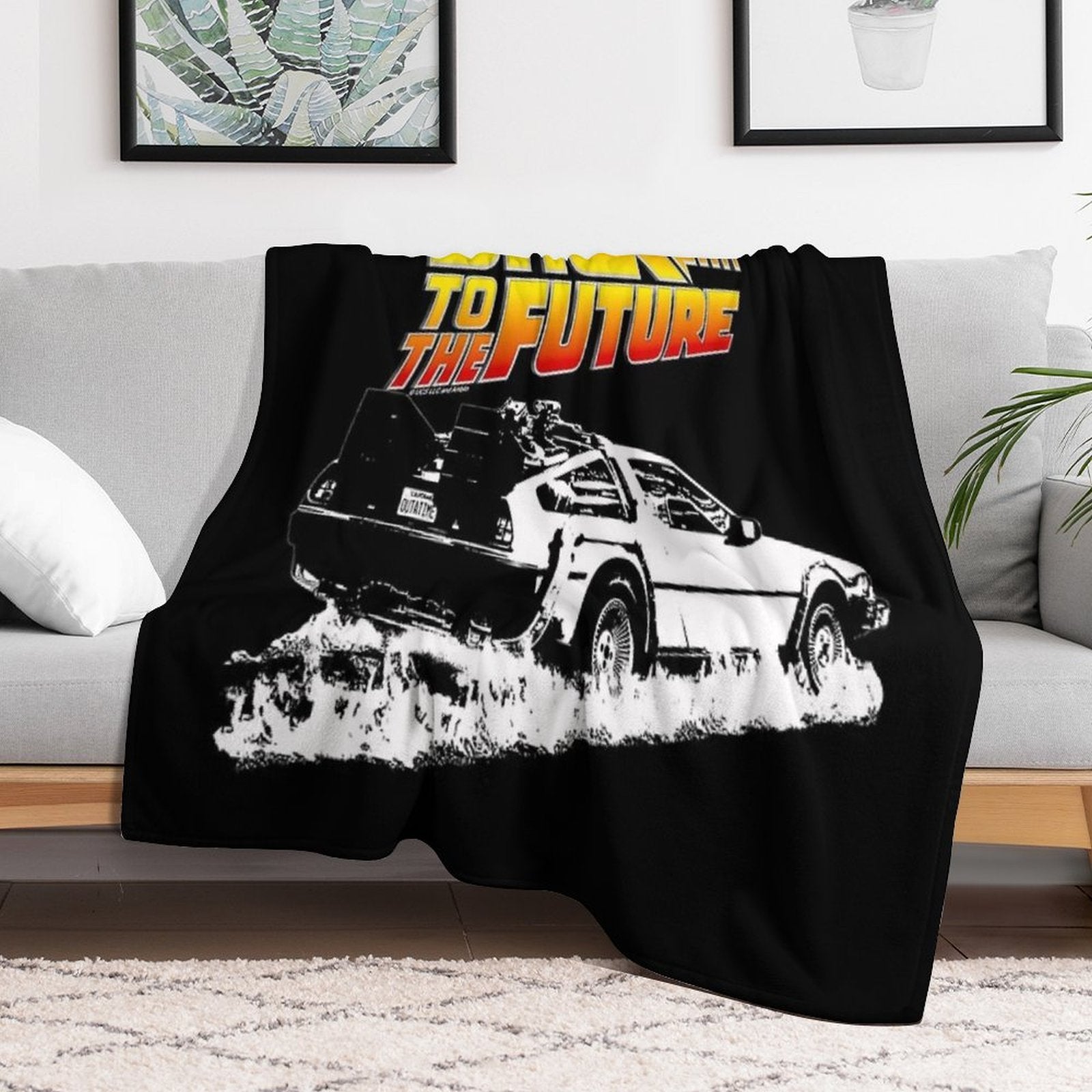 Back to The Future - DeLorean Fire Tracks White Stencil Fan Art Gift-ready Throw Blanket