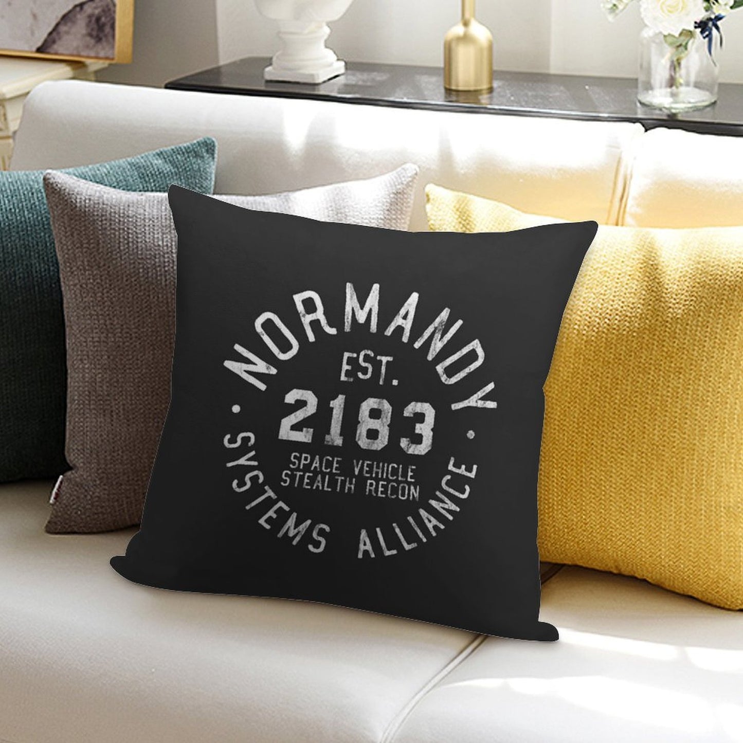 SSV Normandy Athletic Shirt Mass Effect Athletic Style White Print Soft Ultra-Soft Texture Throw Pillow