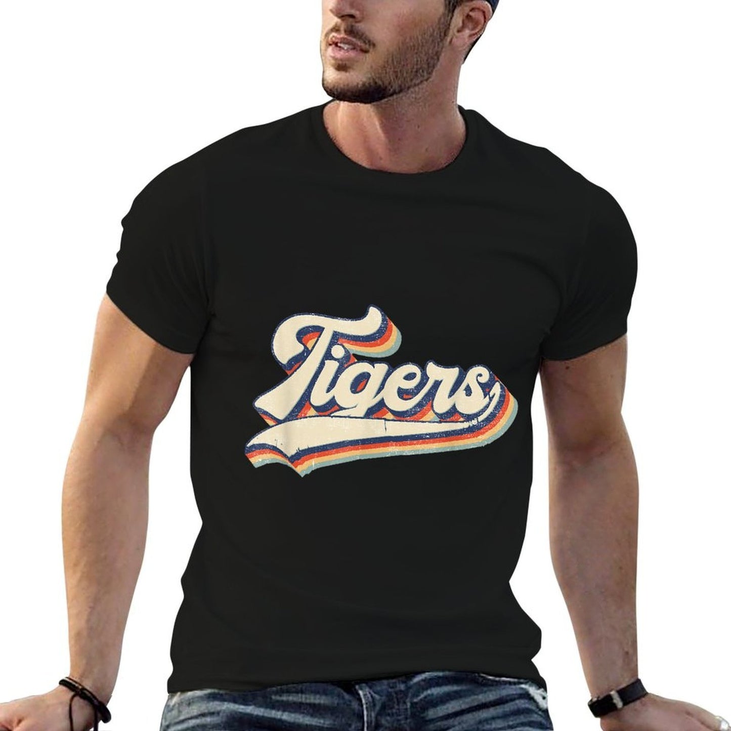 Vintage Tigers School Sports Name Retro Gift Men Women Boys Ribbed Collar T-Shirt