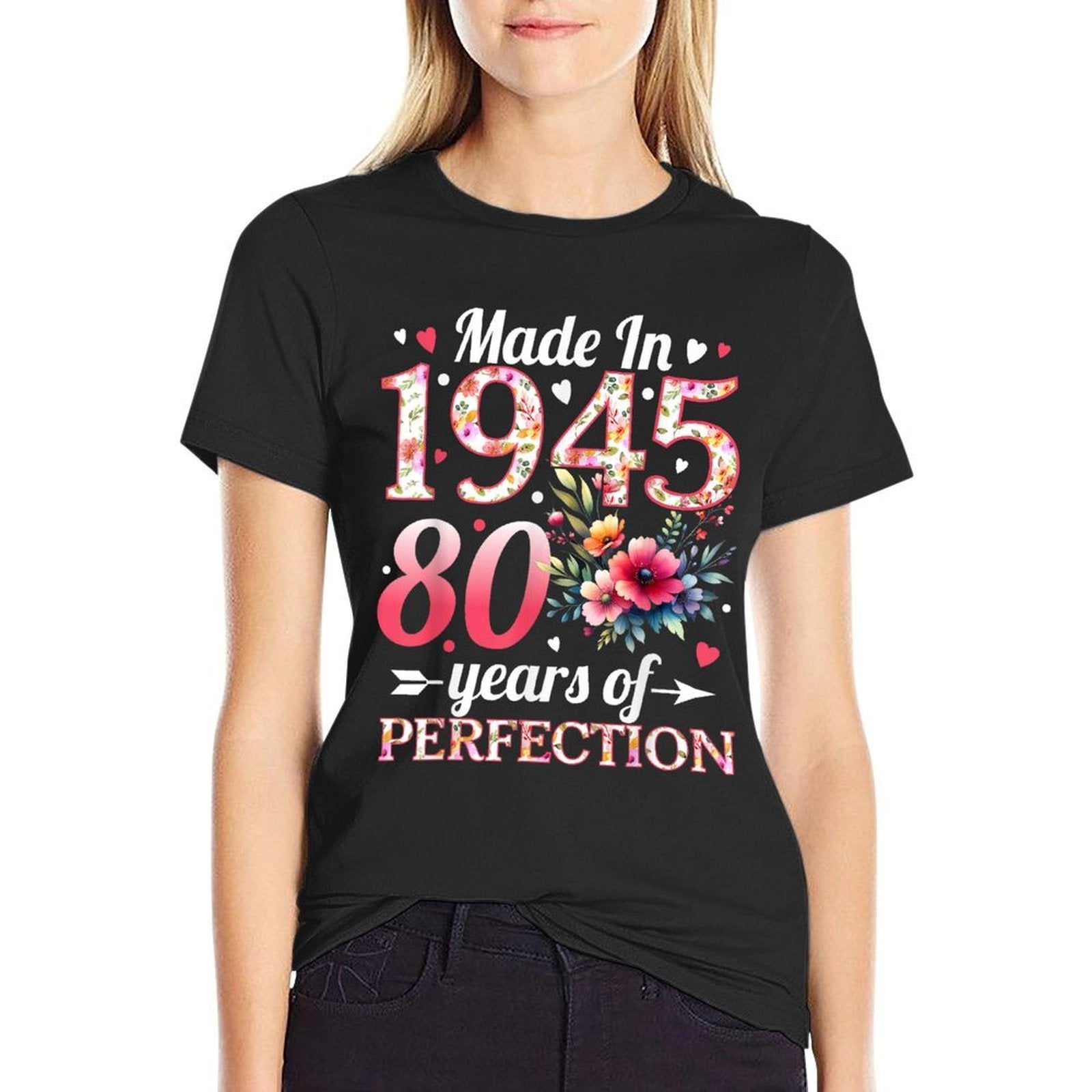 80 Year Old Made In 1945 Floral 80th Birthday Women  Eco-friendly Material T-Shirt