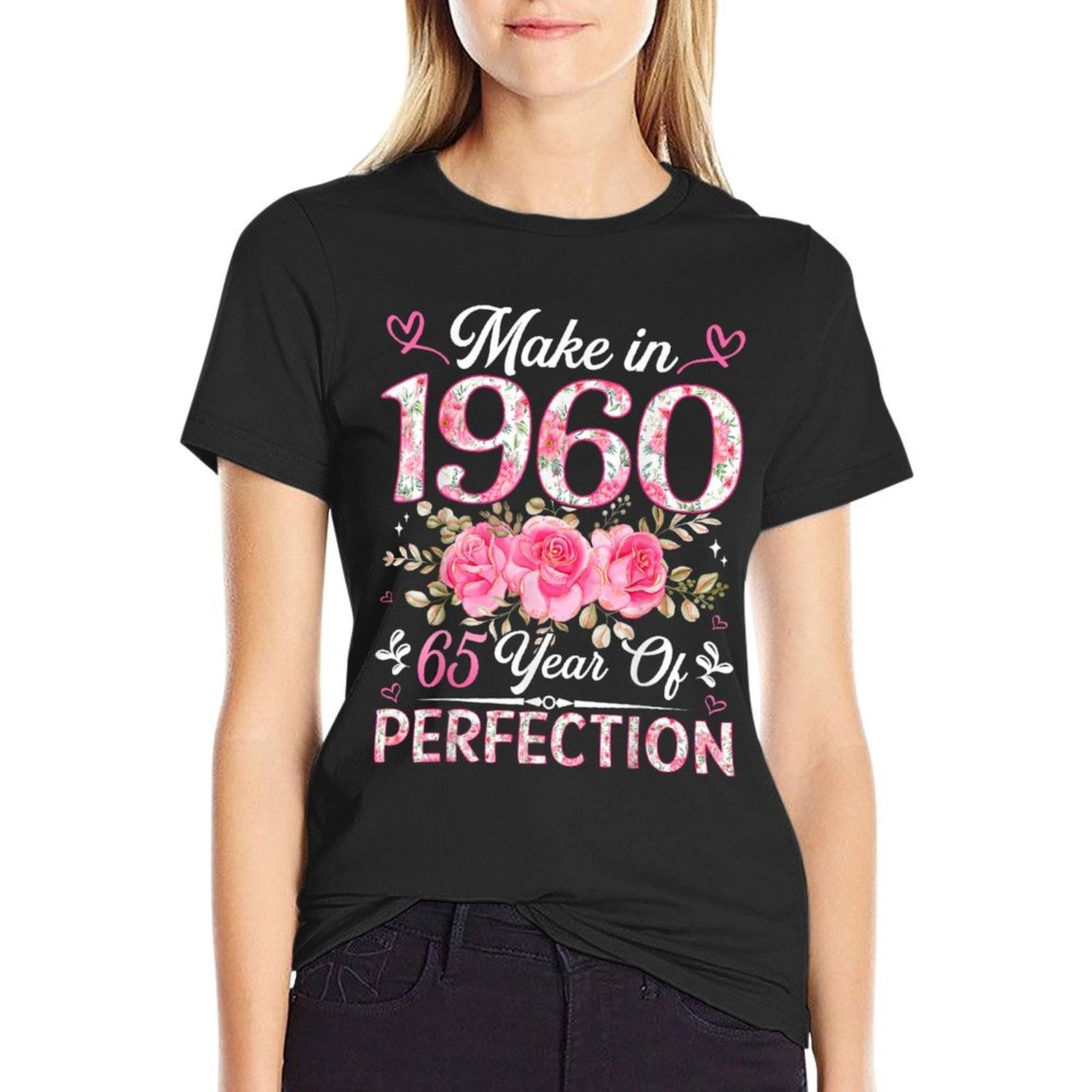65 Year Old Made In 1960 Floral 65th Birthday Women  Oversized Silhouette T-Shirt