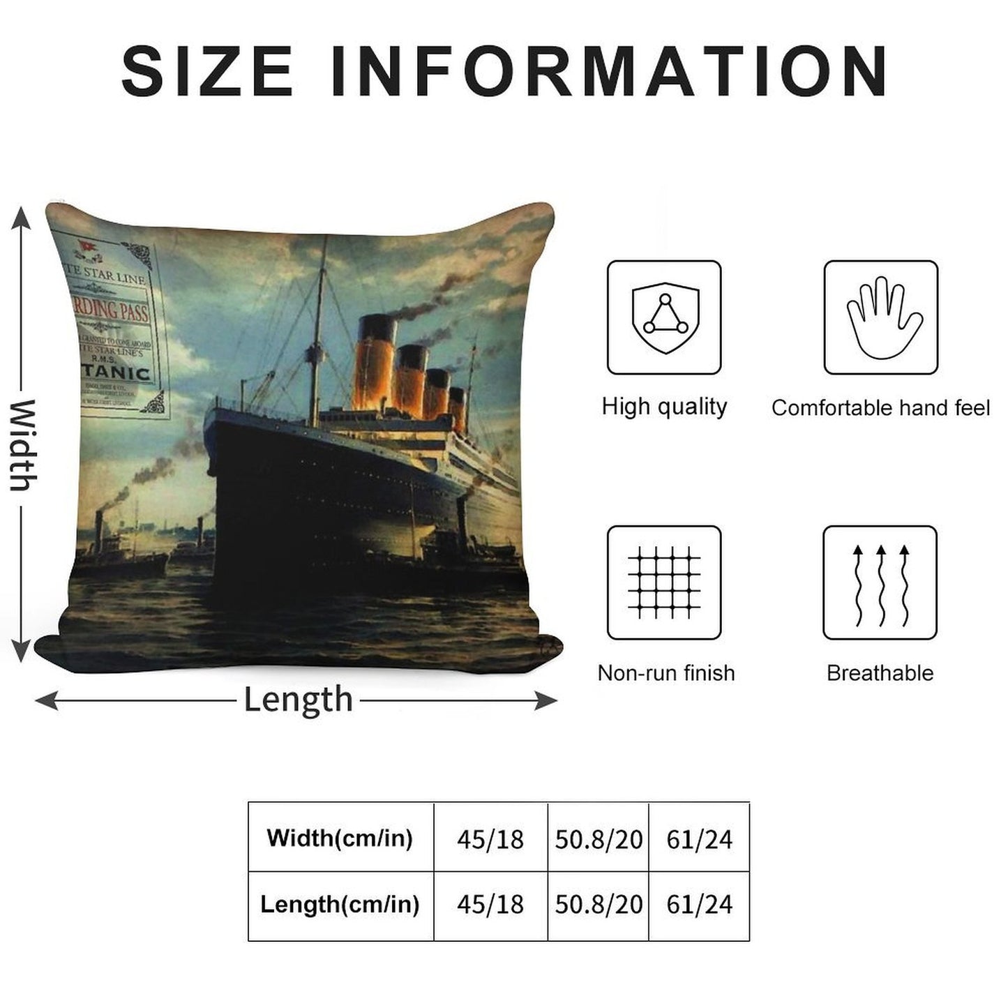 Vintage Titanic Ship with Boarding Pass Soft Fade-Resistant Throw Pillow