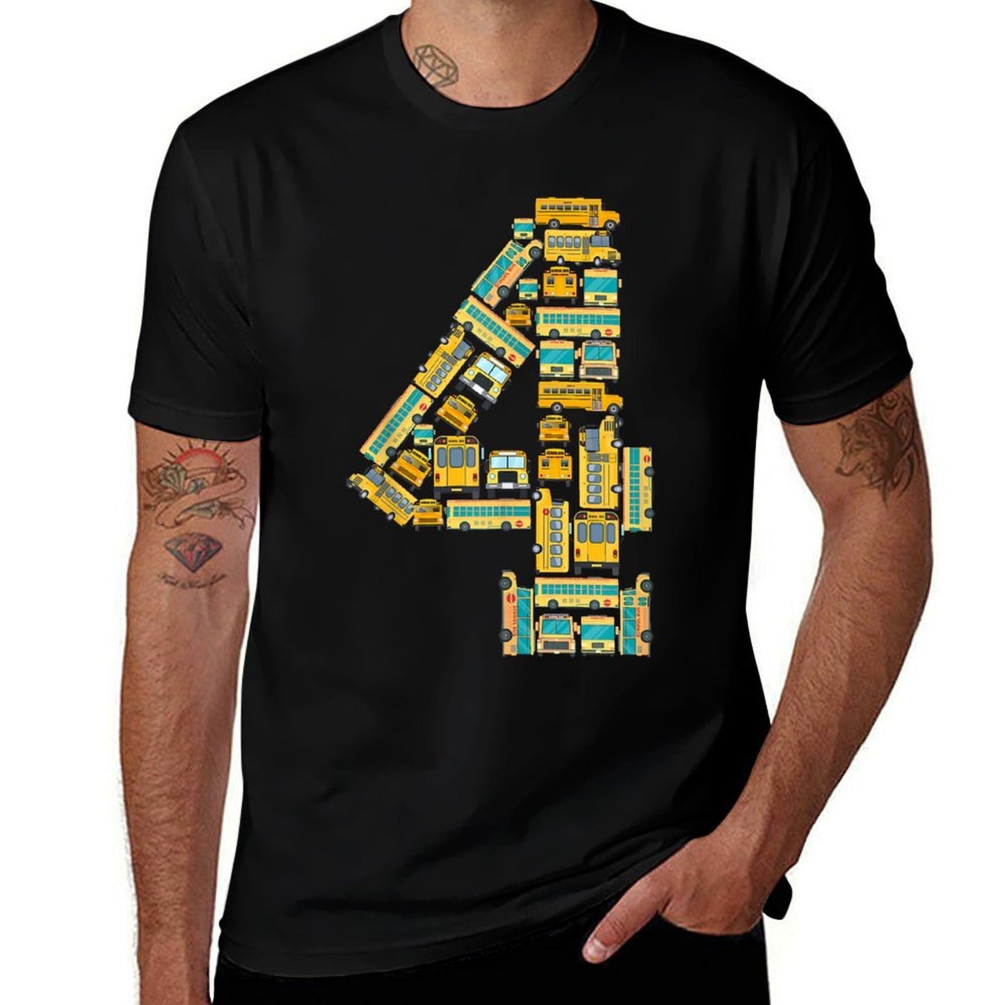 4-Year-Old Toddler 4th Birthday School Bus Theme Kids Party  Graphic-printed T-Shirt