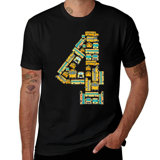 4-Year-Old Toddler 4th Birthday School Bus Theme Kids Party  Graphic-printed T-Shirt