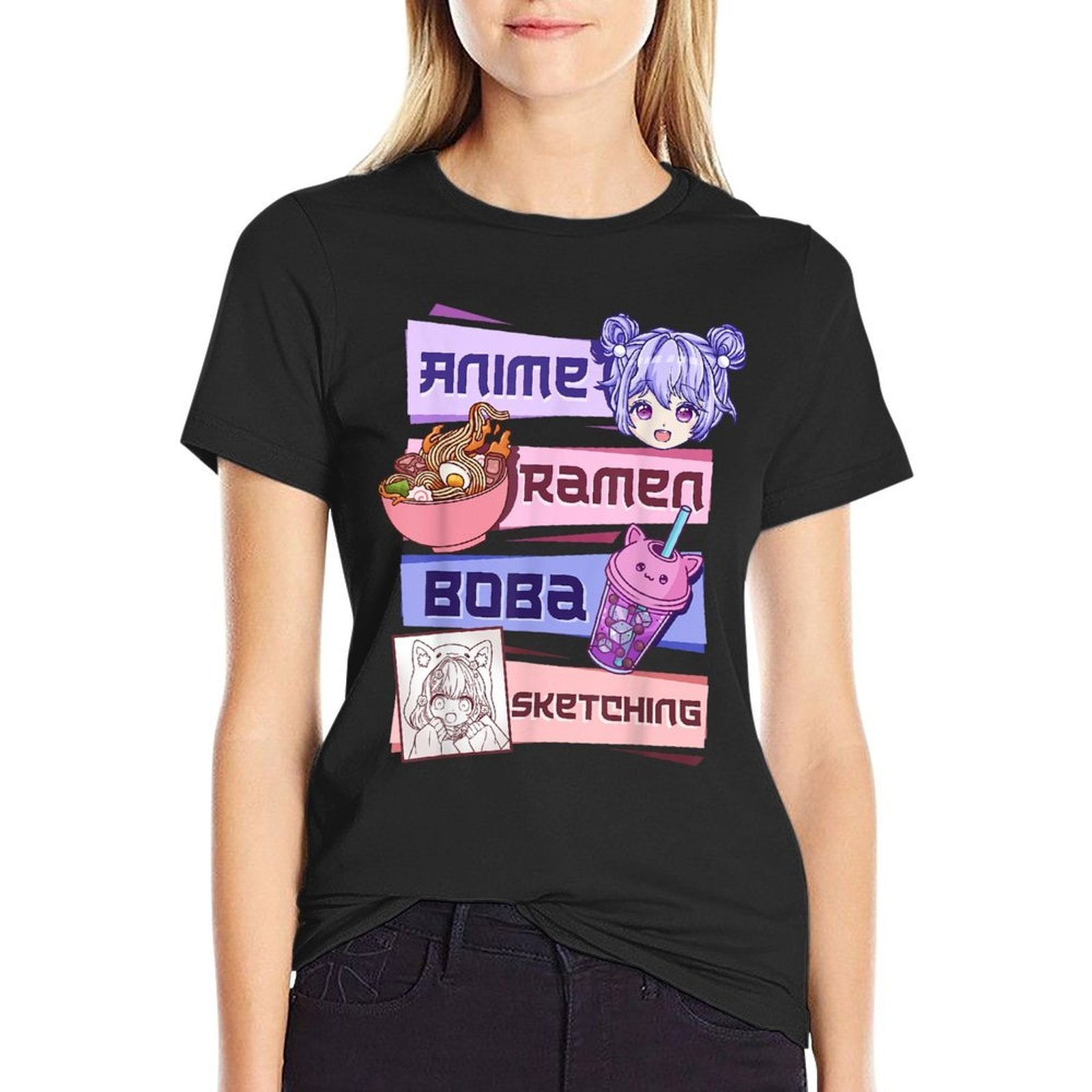 Anime Girl Ramen Boba Tea Bubble Tea Sketching  Odor-resistant T-Shirt