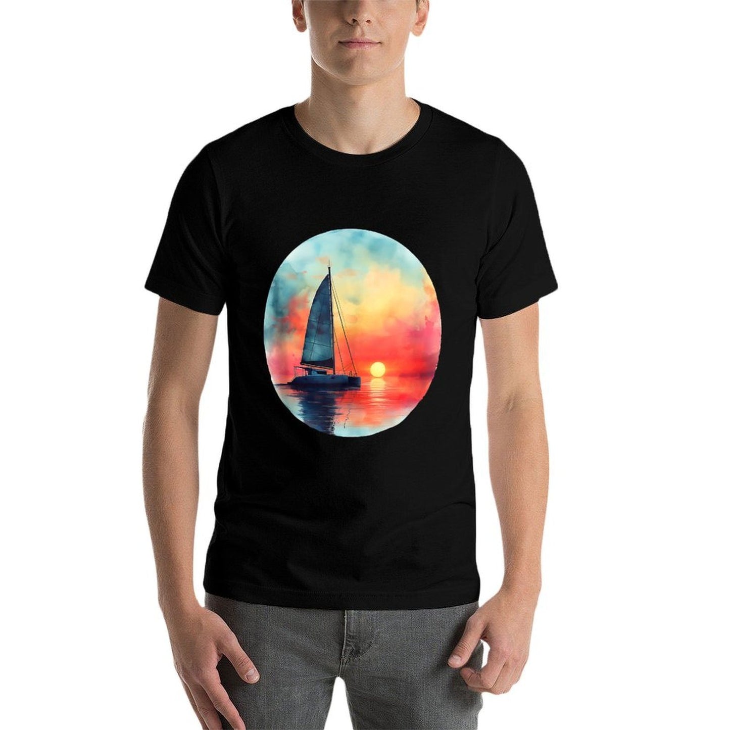 Sunset Sails - Catamaran Sailing Adventure Desig Trendy Pattern T-Shirt