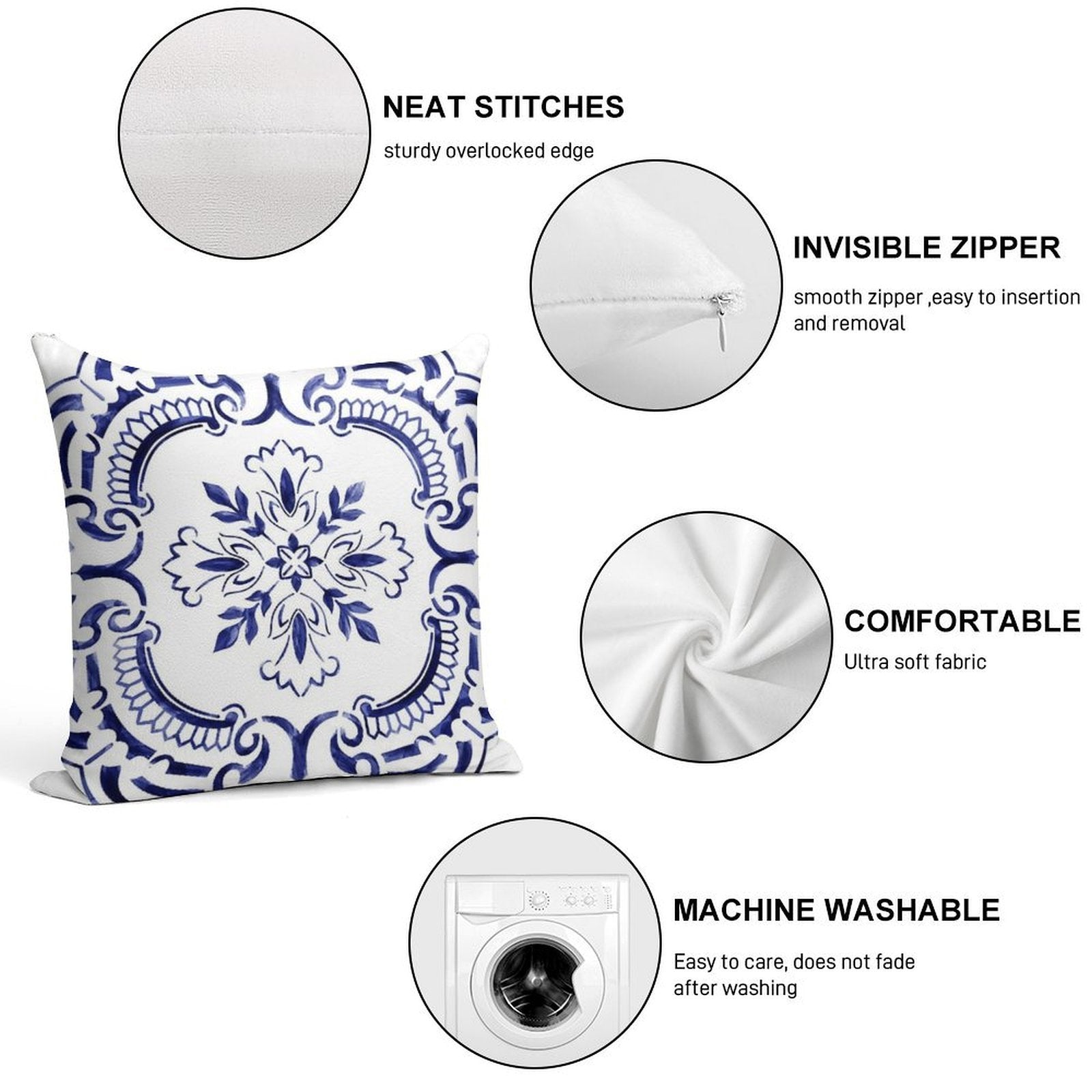 Portuguese Tile - Exclusive Design Soft Anti-Pilling Throw Pillow