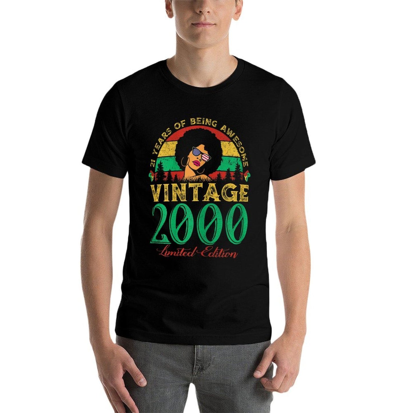 Womens Vintage 2000 Sunset 21 Years Old Black Woman 21st Birthday Wrinkle-resistant T-Shirt