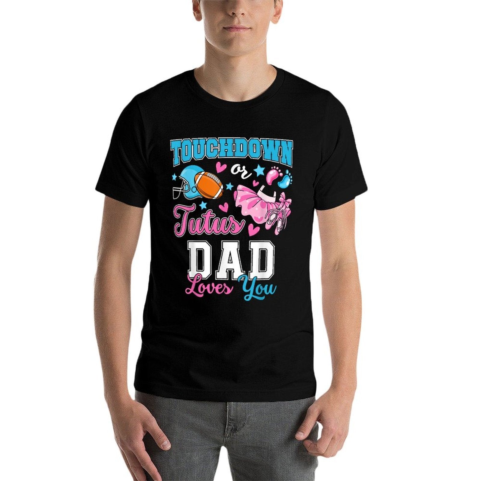 Touchdown Or Tutus Dad Loves You Cute Gender Reveal Baby  Rolled Sleeves T-Shirt