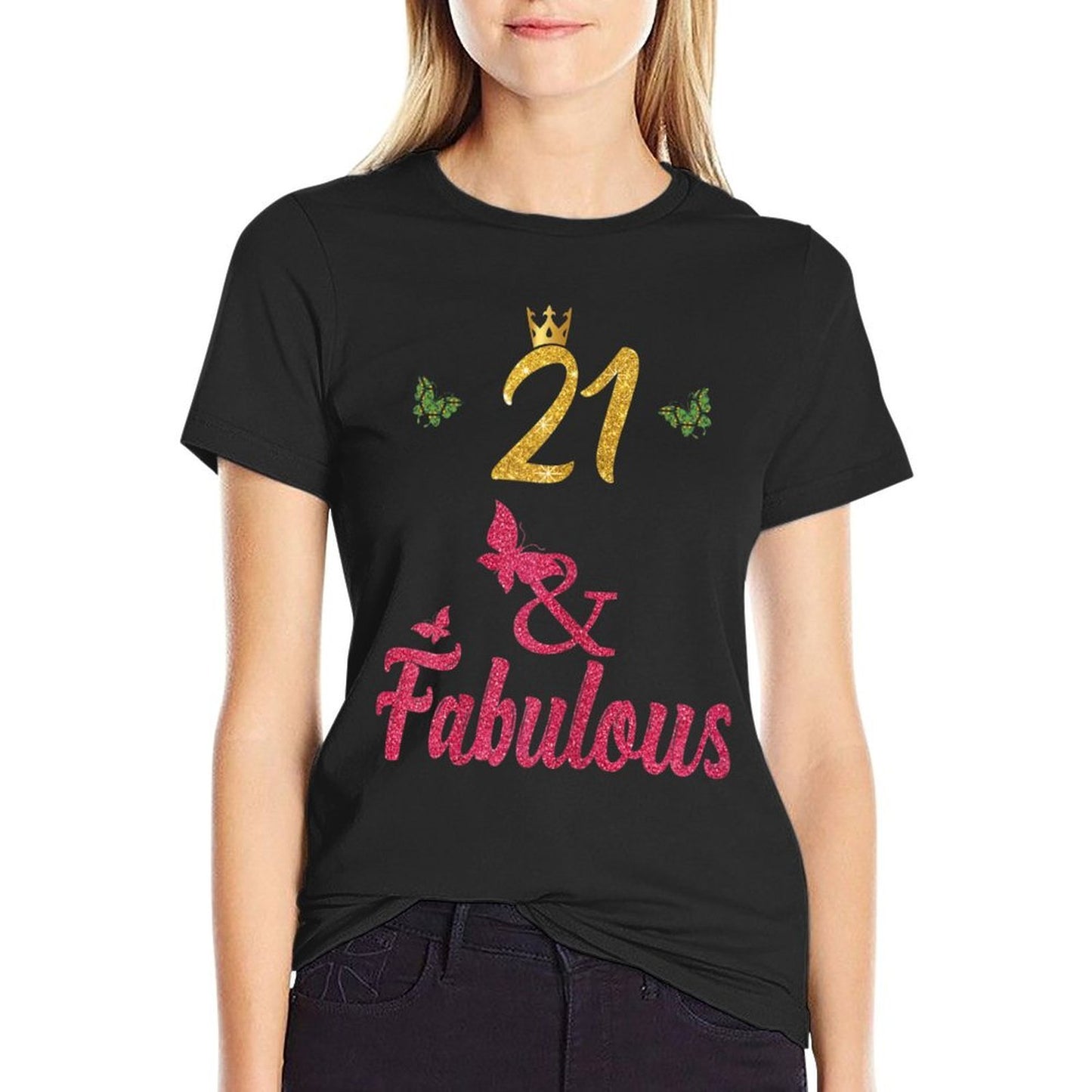 Womens Womens 21 Year And Fabulous 21st Birthday Polyester Blend T-Shirt