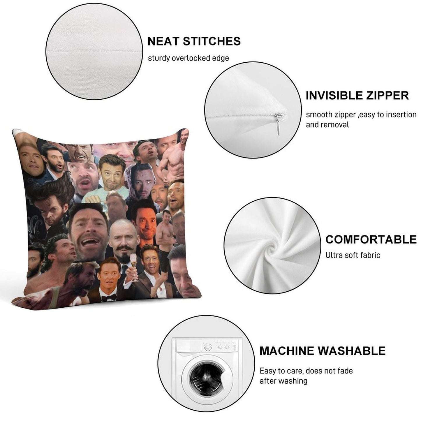 Hugh Jackman's Many Faces Soft Style Accent Throw Pillow