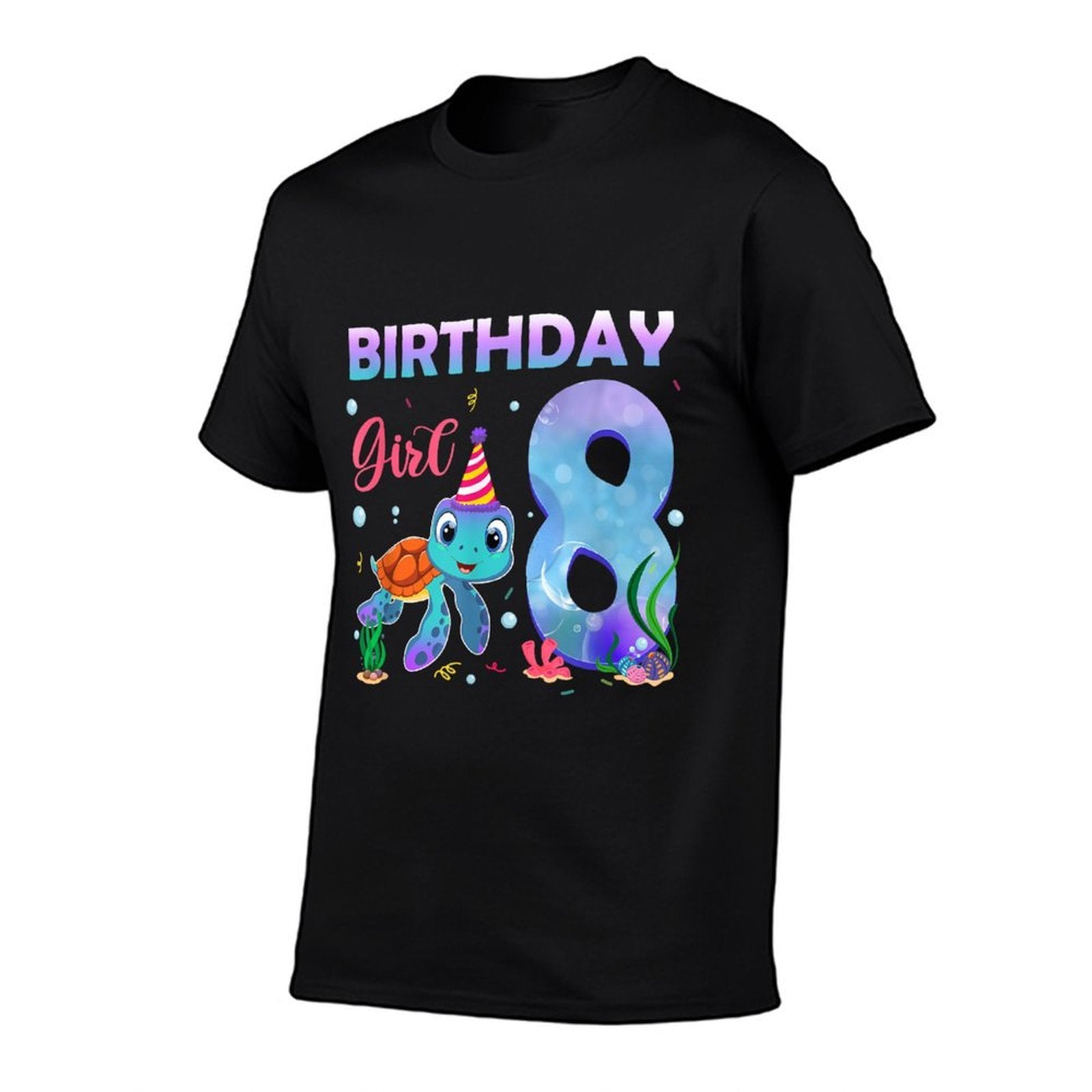 8th Birthday Girl Sea Turtle 8 Year Old Ocean Aquarium Girls  Cotton T-Shirt