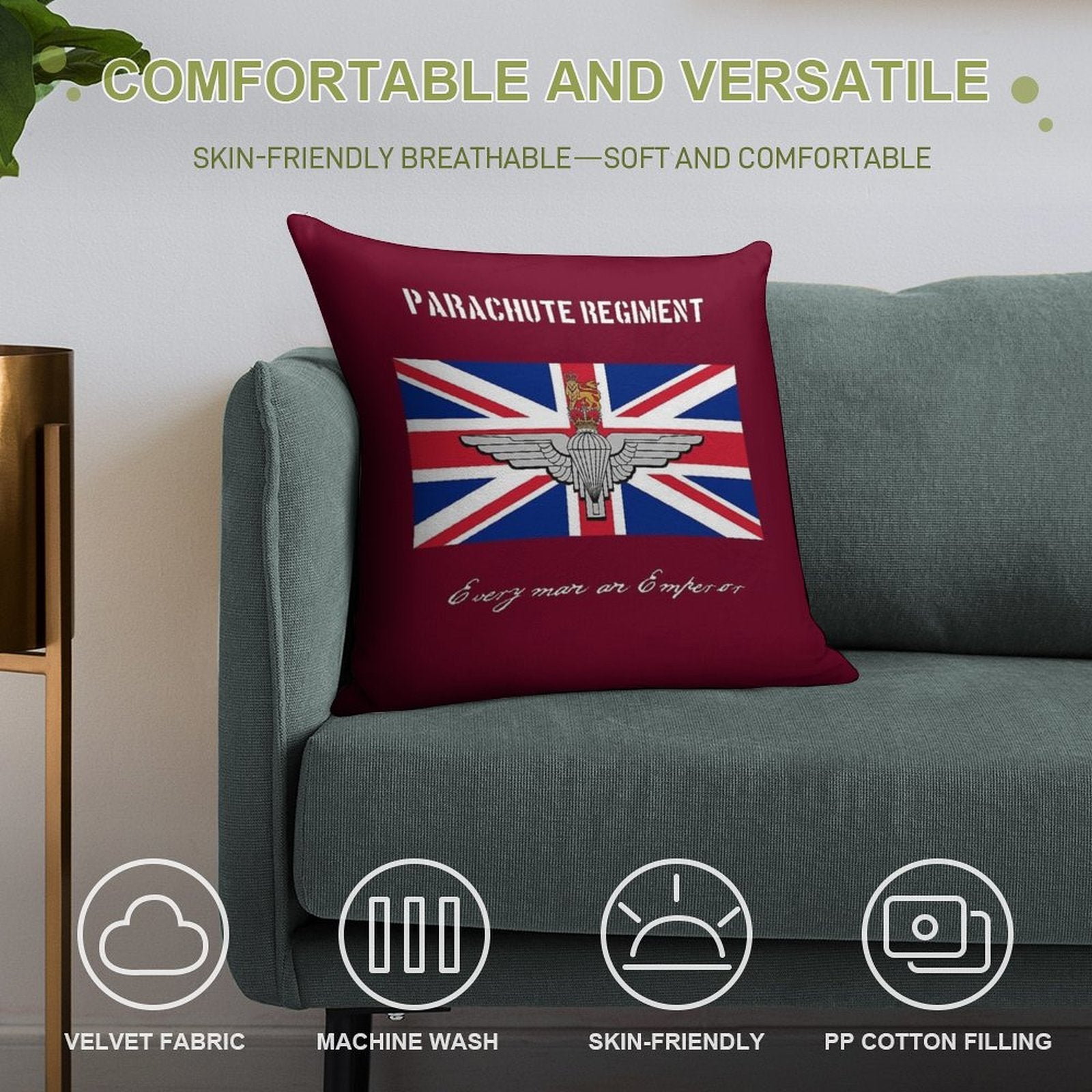 Parachute Regiment (UK) Every Man An Emperor Soft Warmth Comfort Throw Pillow