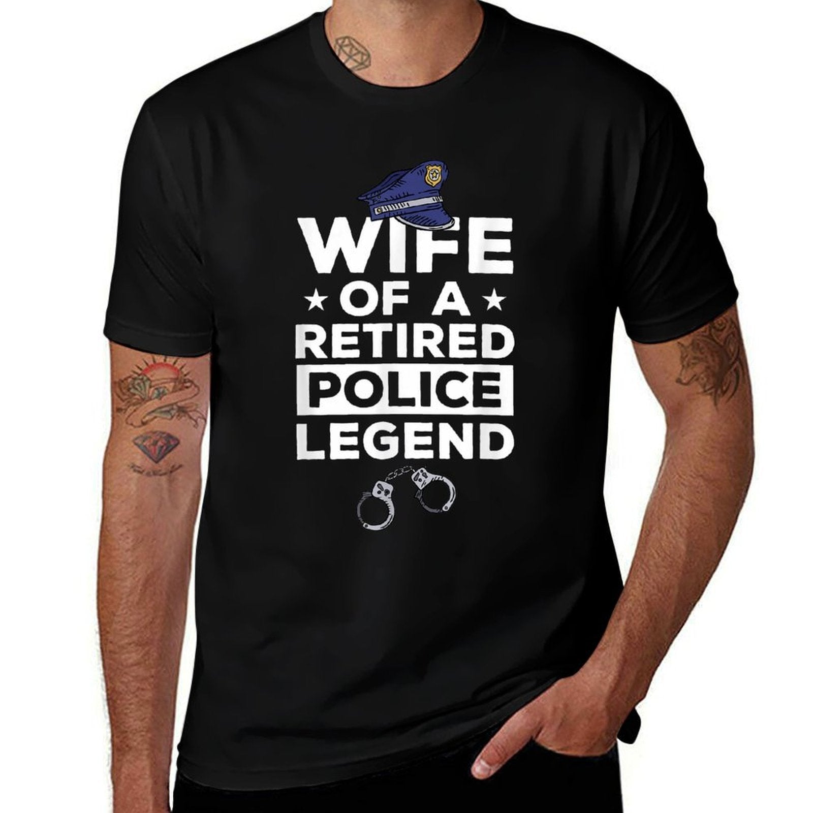 Wife Of A Retired Police Legend Funny Retirement  Fade-proof Color T-Shirt