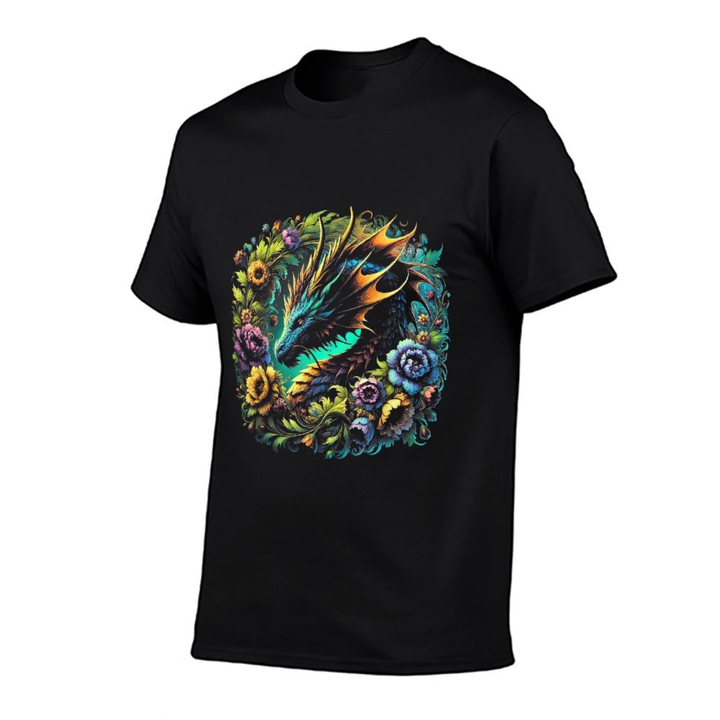 Watercolor Dragon Flowers Beautiful Art Colorful Graphic Summer-ready Fabric T-Shirt