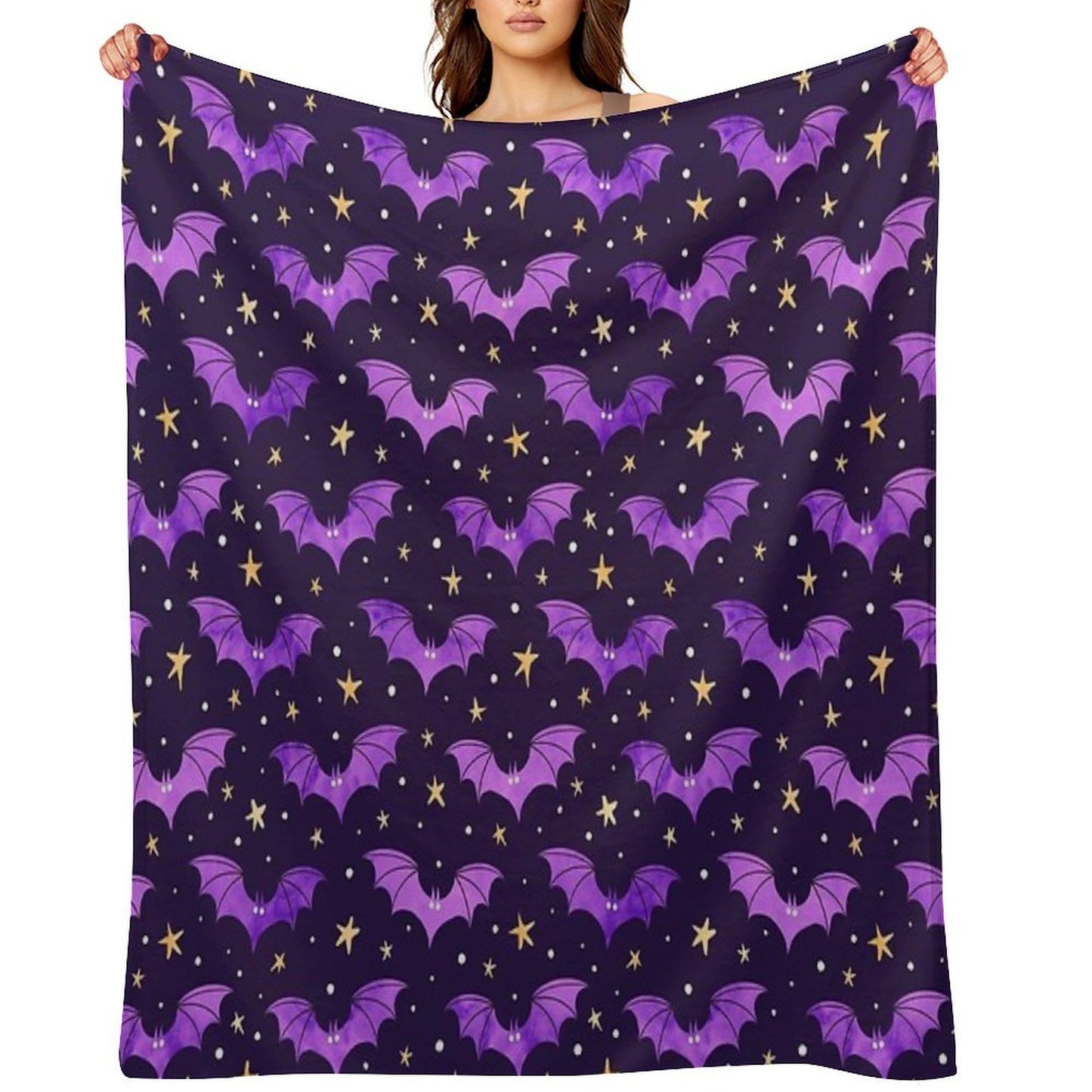 Watercolor Bats Purple on Black Comfort Throw Blanket