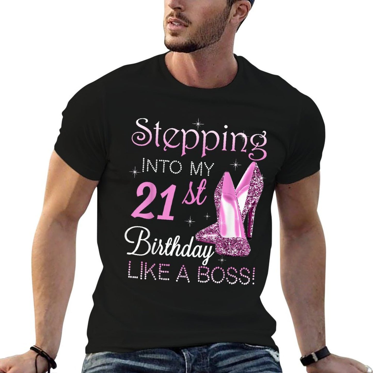 Stepping Into My 21st Birthday Like A Boss Funny For Women Rolled Sleeves T-Shirt