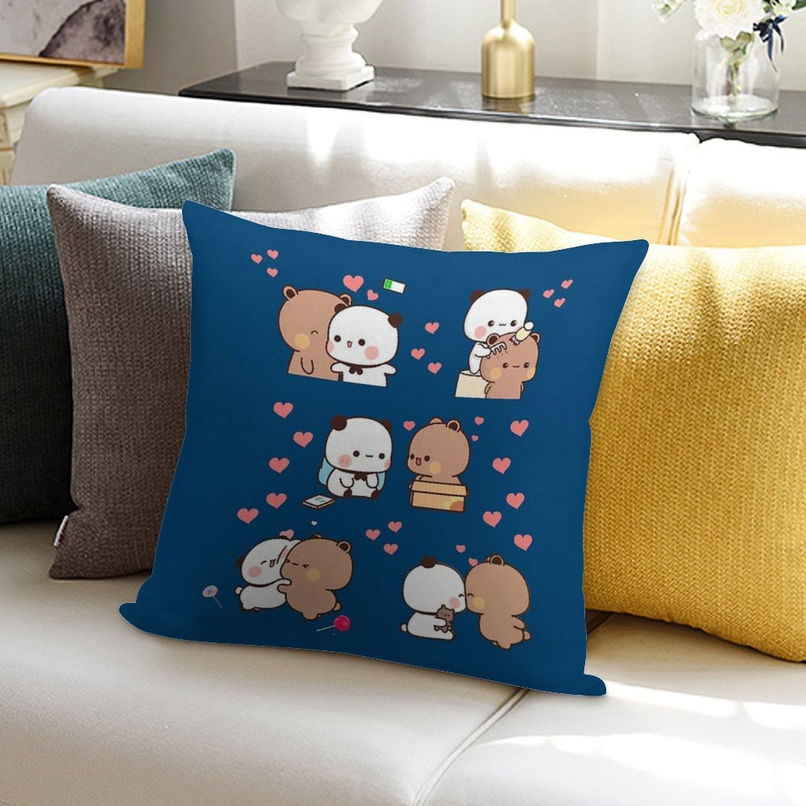 Bear And Panda Bubu Dudu Balloon Soft Fade-Resistant Throw Pillow