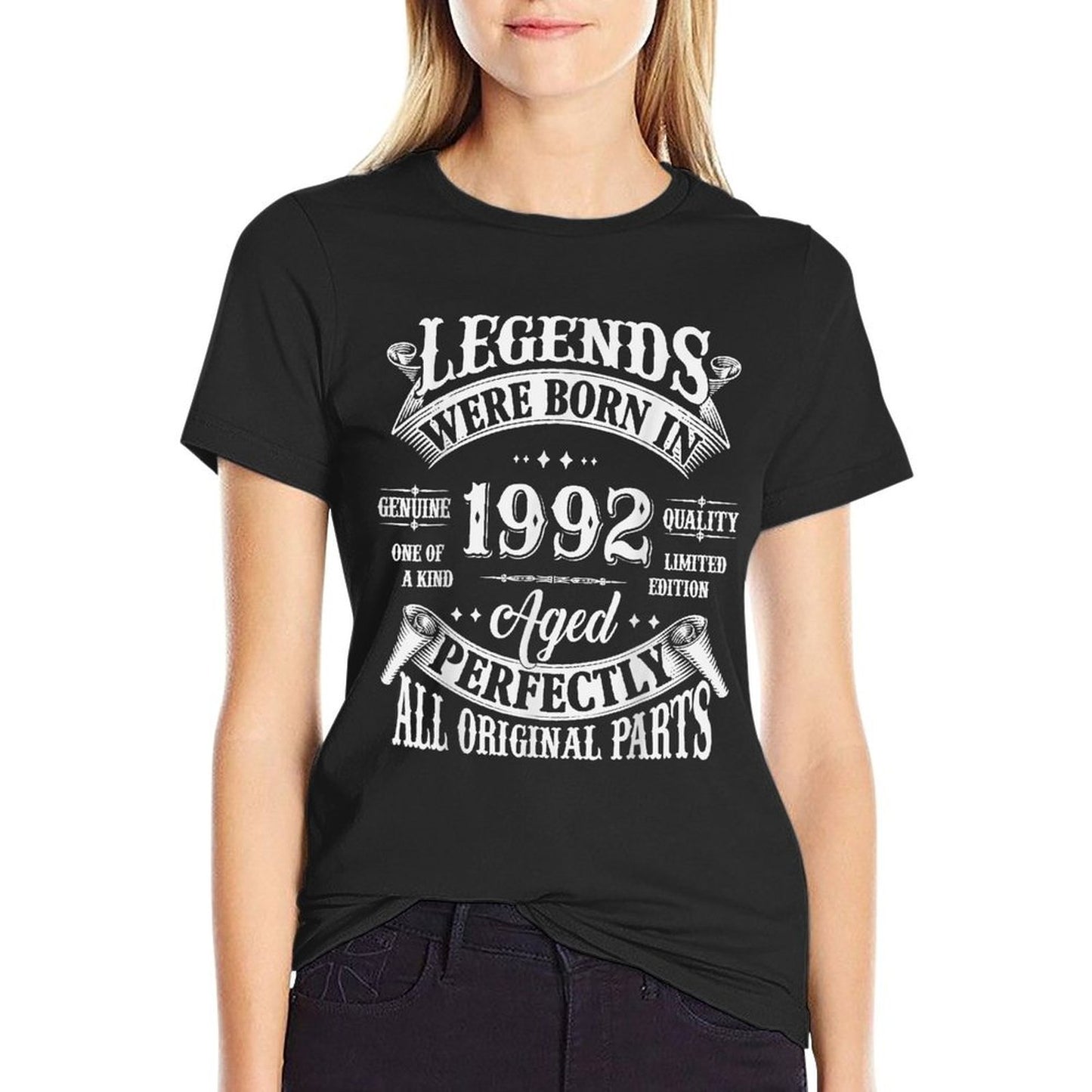 33rd Birthday 33 Years Old Vintage Legends Born In 1992  Ribbed Collar T-Shirt