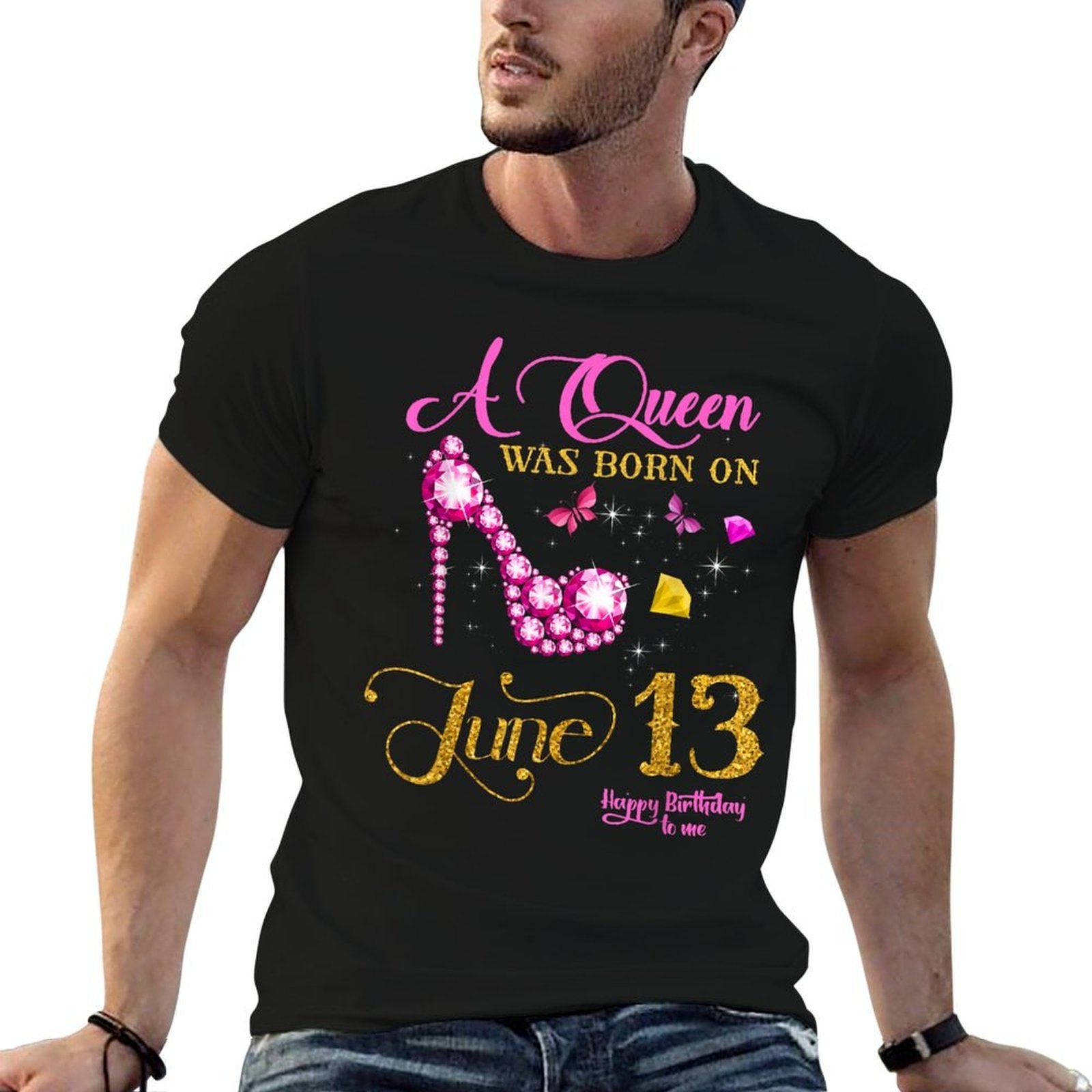 A Queen Was Born on June 13, 13th June Birthday  Oversized Silhouette T-Shirt
