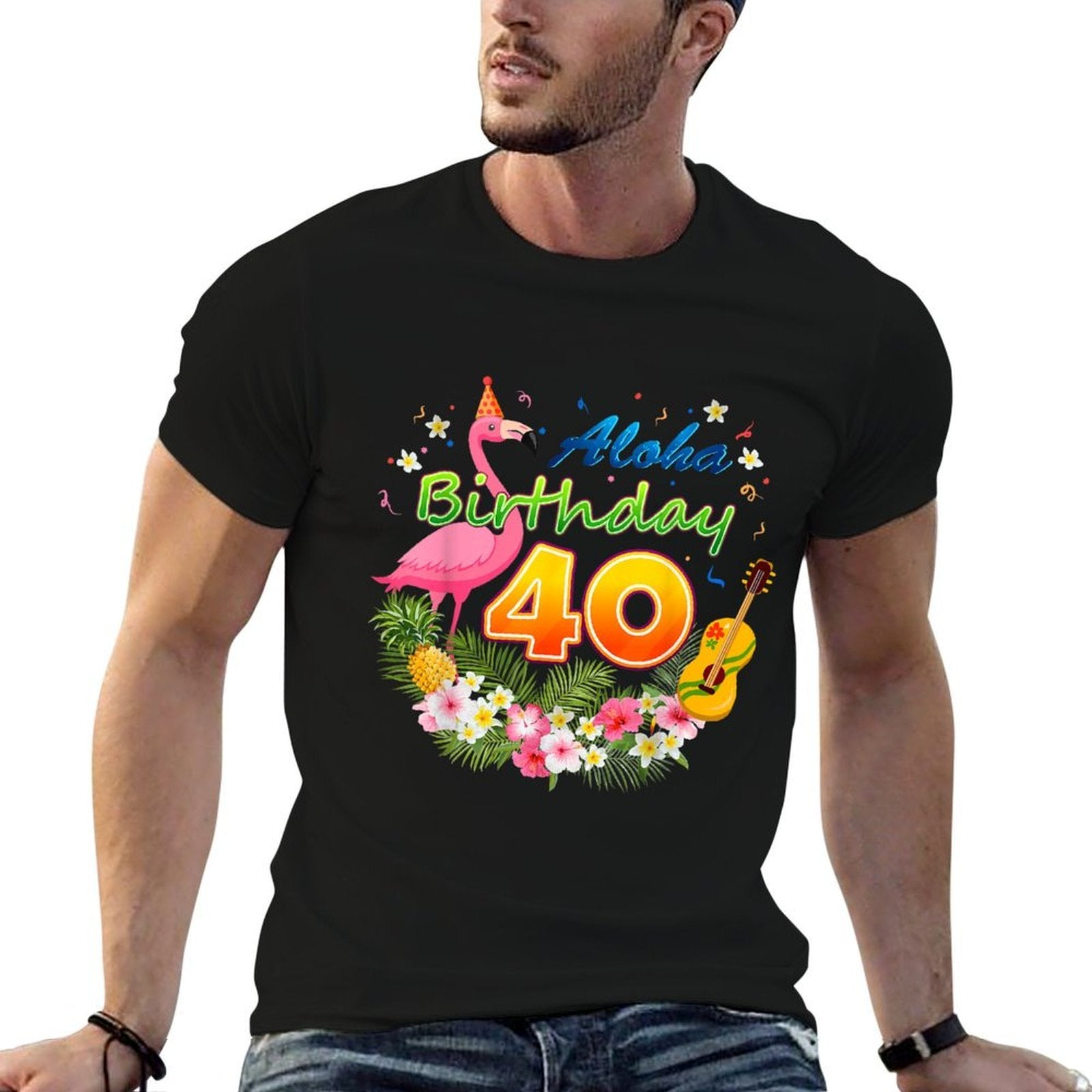 Aloha Hawaii 40 Year Old Birthday Awesome Flamingo 40th  Cotton T-Shirt