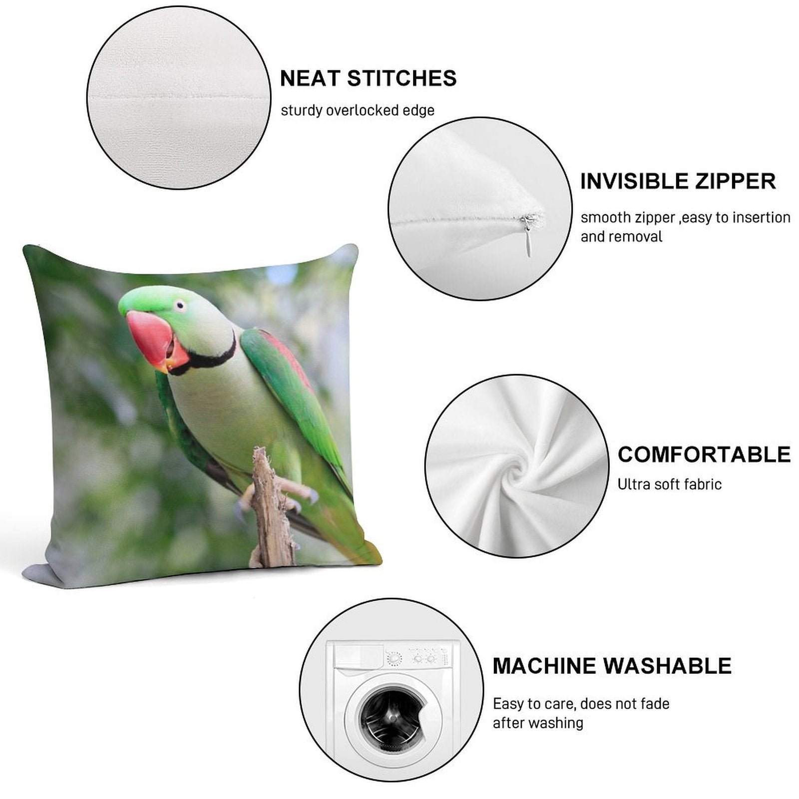 Alexandrine Parrot Soft Ultra-Soft Texture Throw Pillow