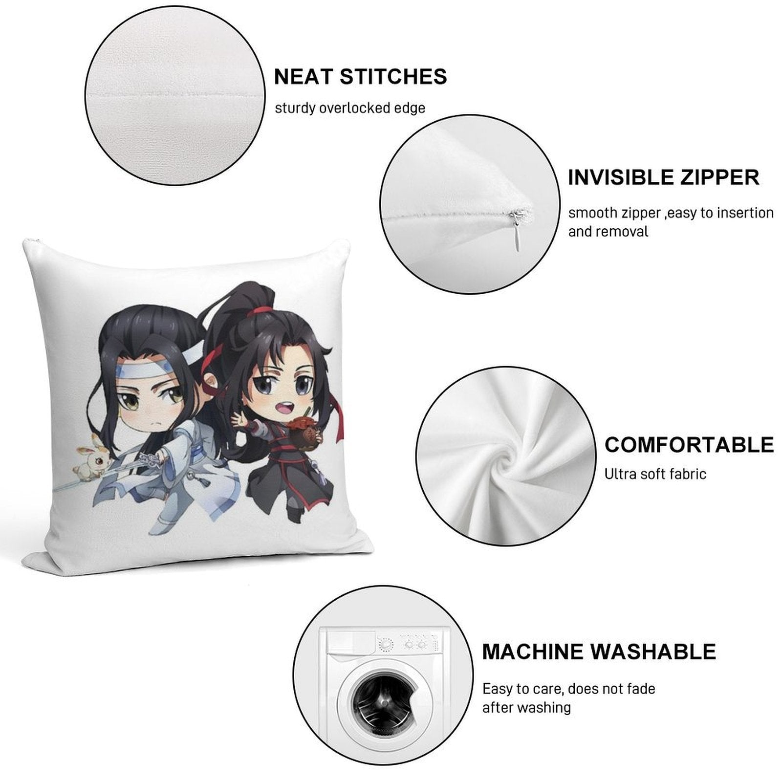Mo Dao Zu Shi Q Couple Chibi Soft Home Decor Throw Pillow