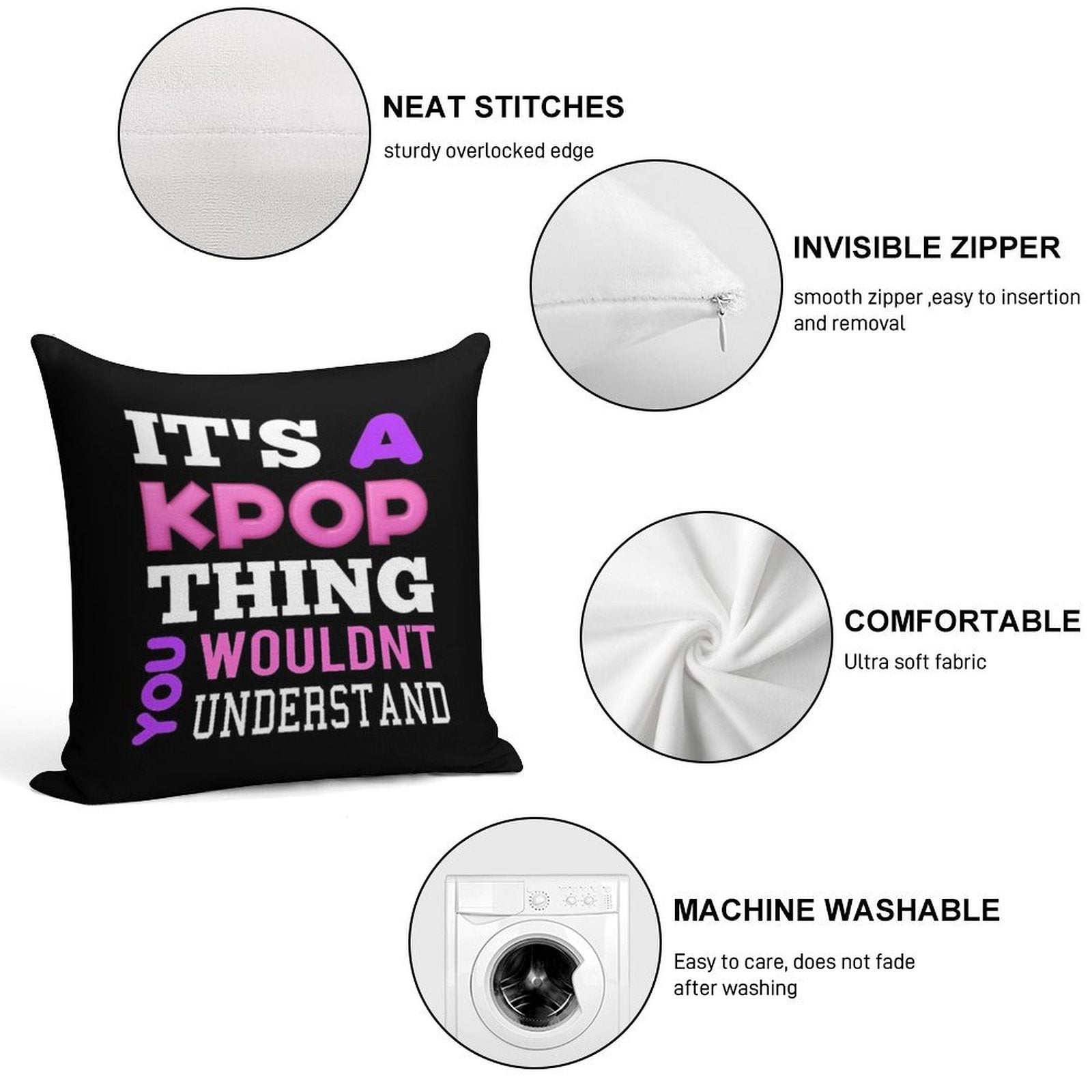 A KPOP THING - BLACK Soft Skin-Friendly Throw Pillow