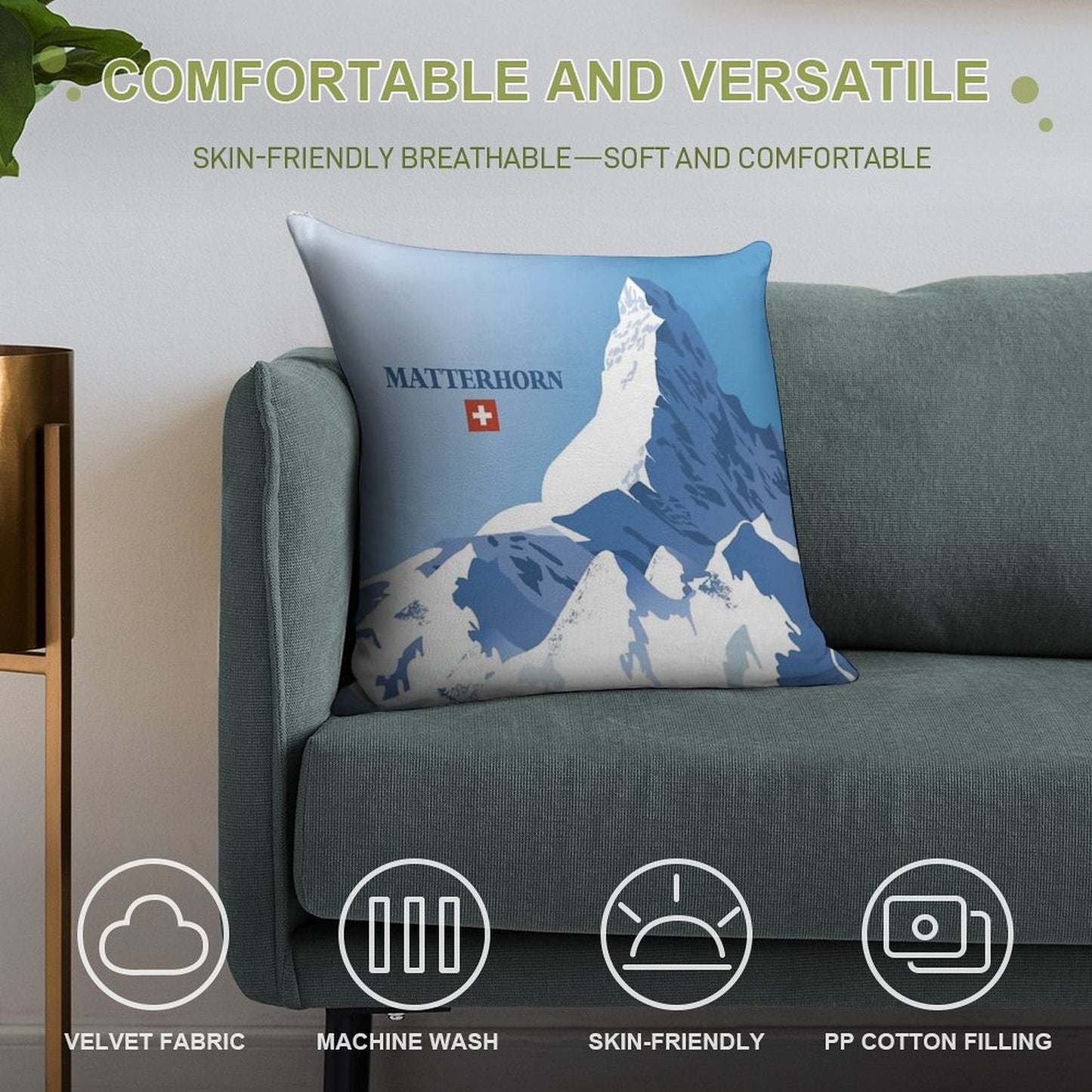 Matterhorn,Zermatt,Switzerland,Ski Poster Soft Anti-Pilling Throw Pillow
