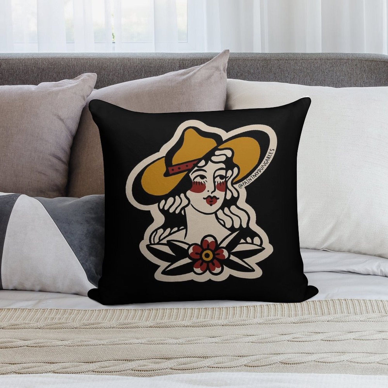 Traditional Cowgirl Tattoo Flash Soft Home Decor Throw Pillow