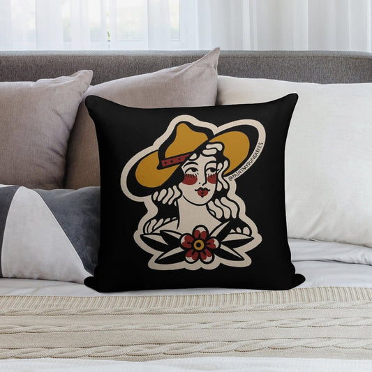 Traditional Cowgirl Tattoo Flash Soft Home Decor Throw Pillow