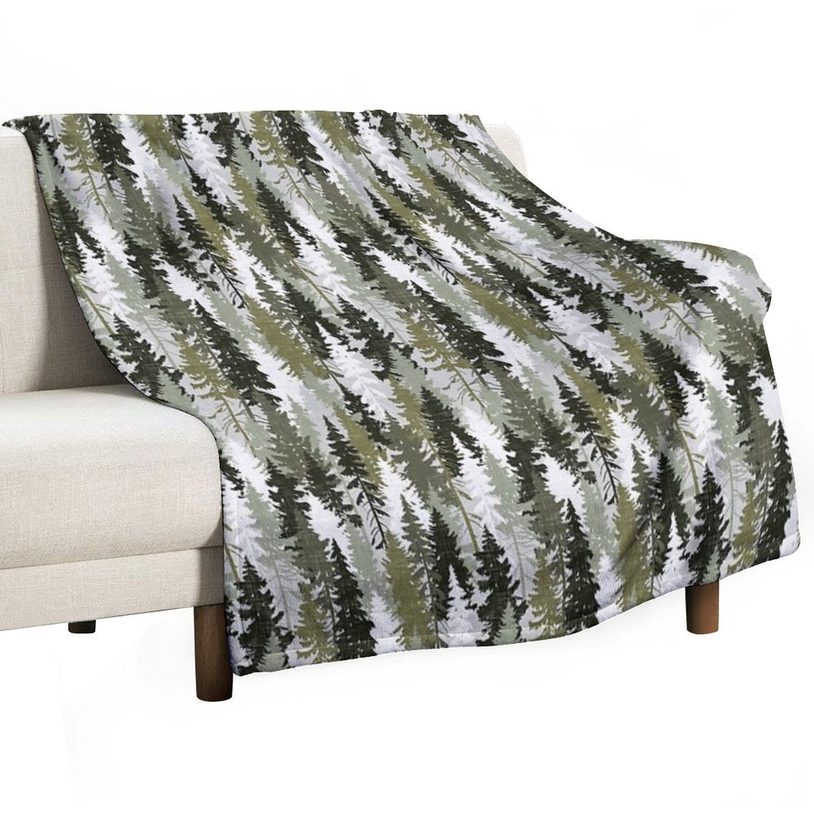 Pine Tree Forest  Olive Machine-washable Throw Blanket