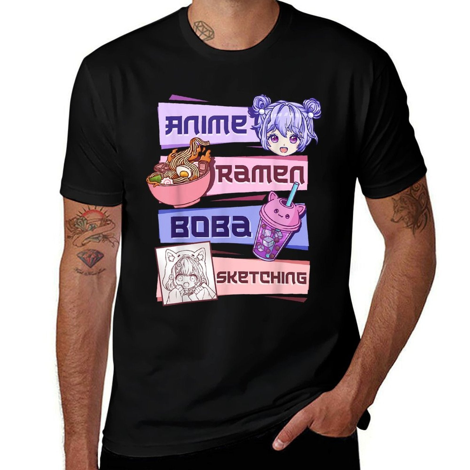 Anime Girl Ramen Boba Tea Bubble Tea Sketching  Odor-resistant T-Shirt