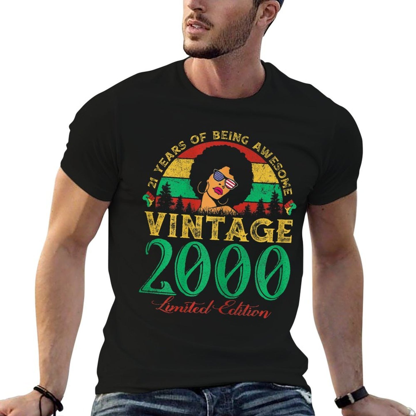 Womens Vintage 2000 Sunset 21 Years Old Black Woman 21st Birthday Wrinkle-resistant T-Shirt