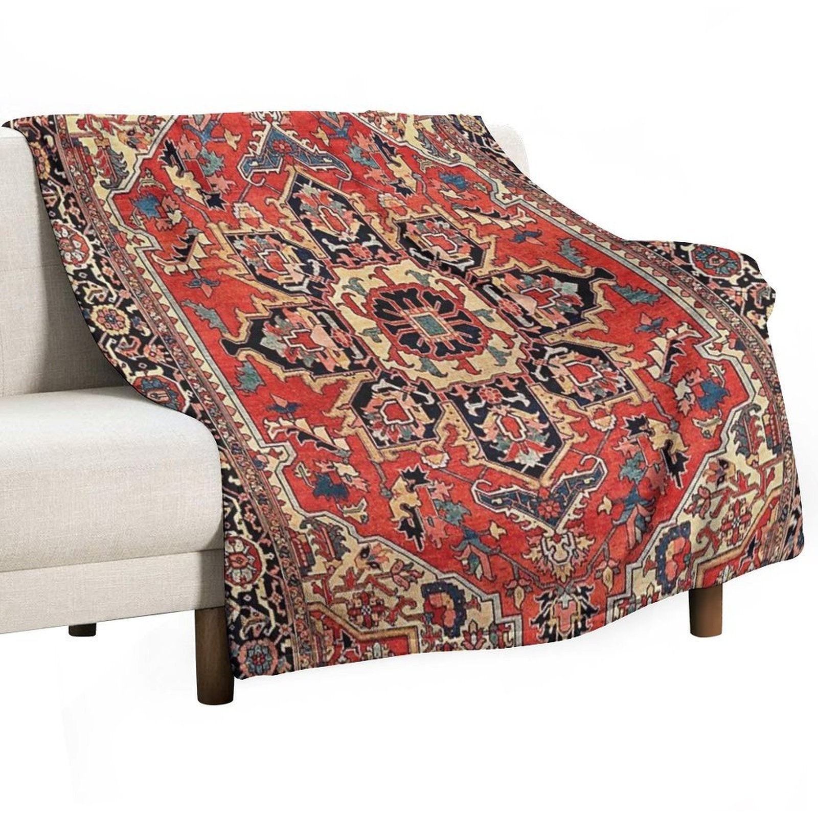 Serapi Antique Persian Carpet Print Plush Throw Blanket