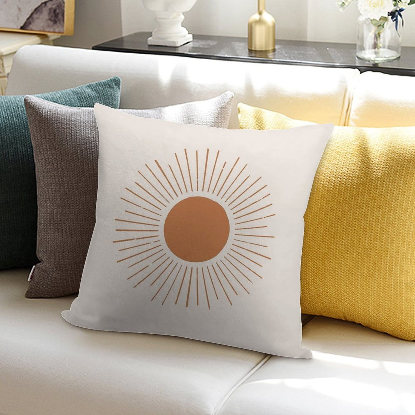 Terracotta Boho Sun Rays Soft Decorative Cover Throw Pillow