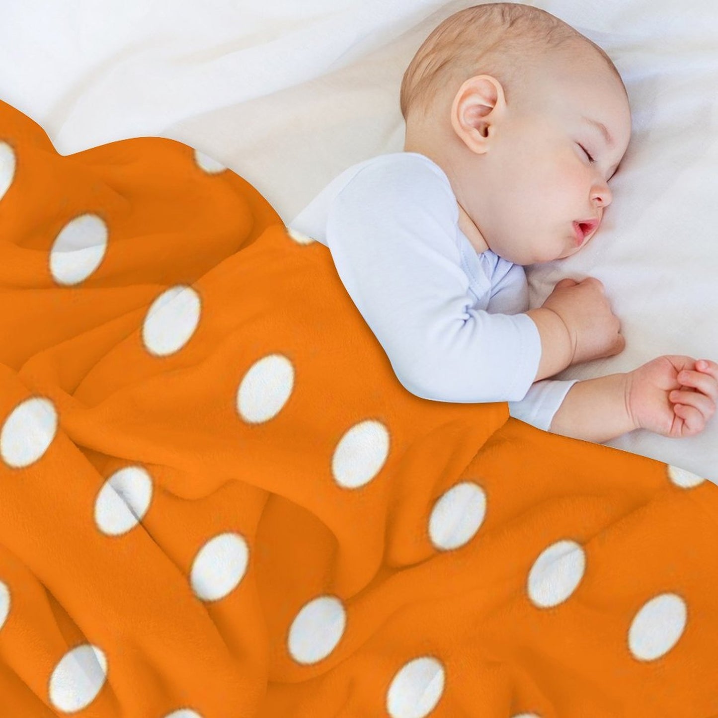White And Calendula Orange Textured Polka Dot Grid Plush Throw Blanket
