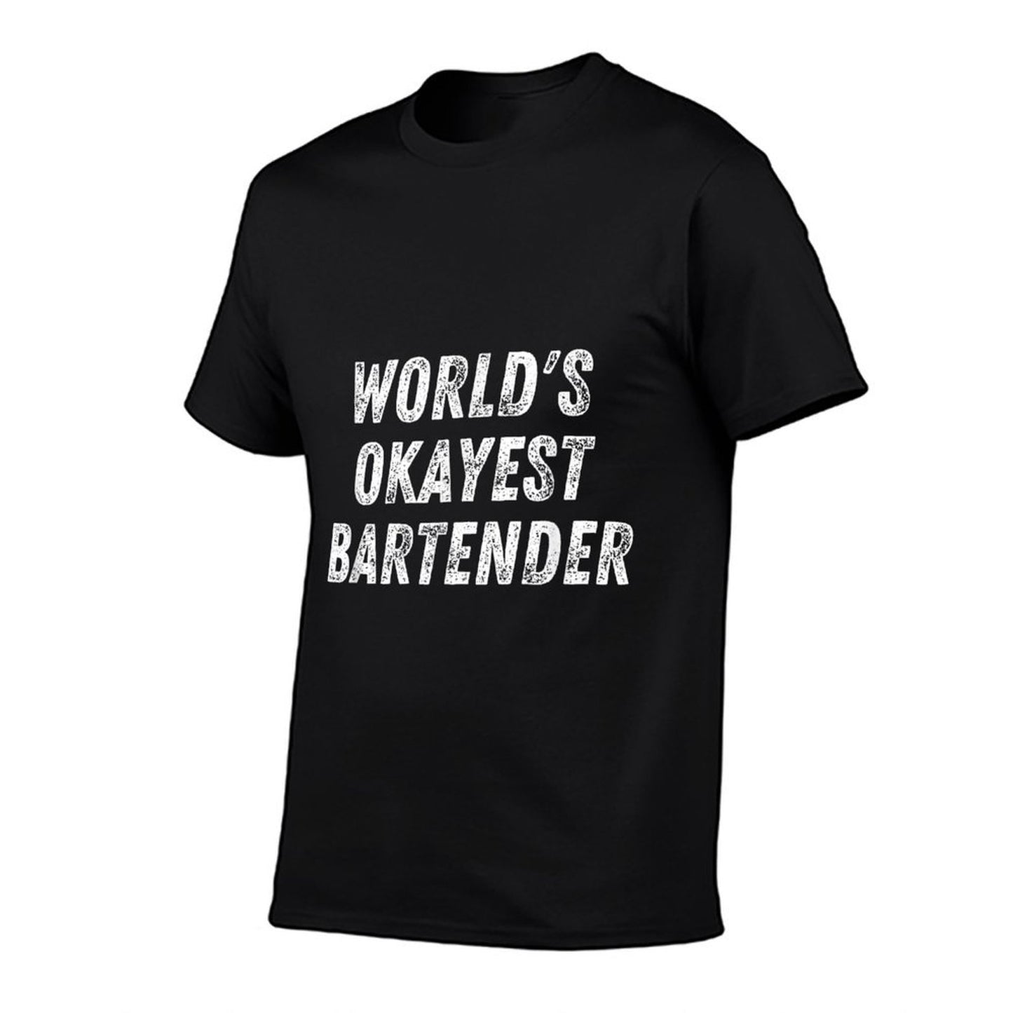 Worlds Okayest Bartender Funny Bartending Mixologist Ribbed Collar T-Shirt