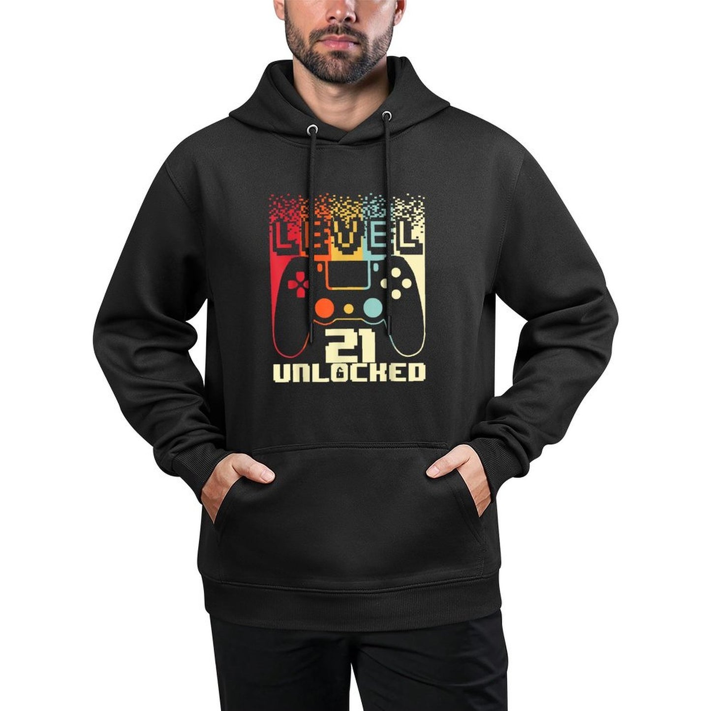 21st Birthday For Men Level 21 Unlocked Gamer 21 Year Old Kangaroo Pocket Hoodie