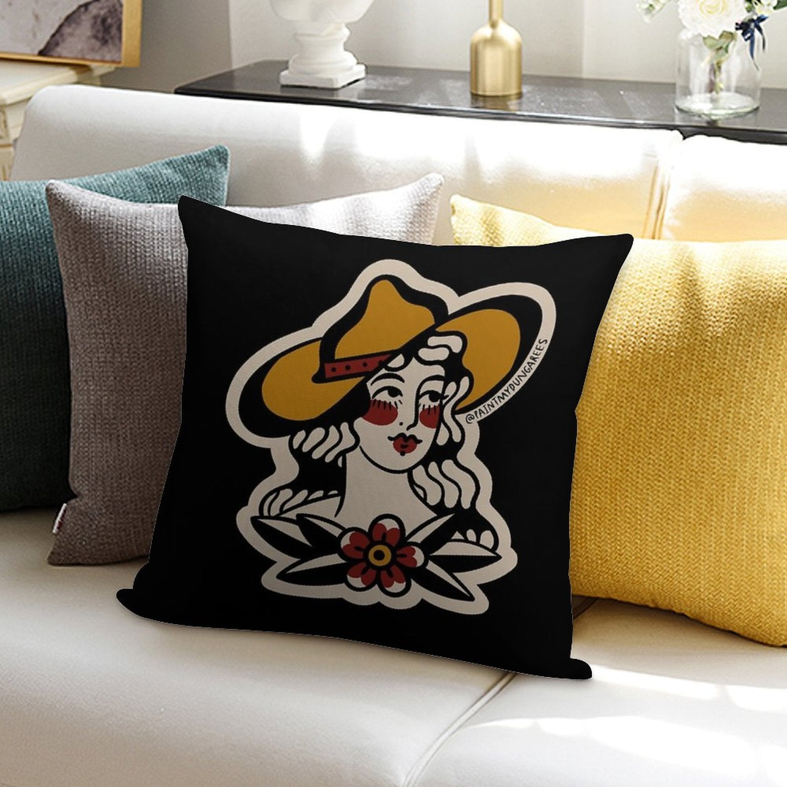 Traditional Cowgirl Tattoo Flash Soft Home Decor Throw Pillow