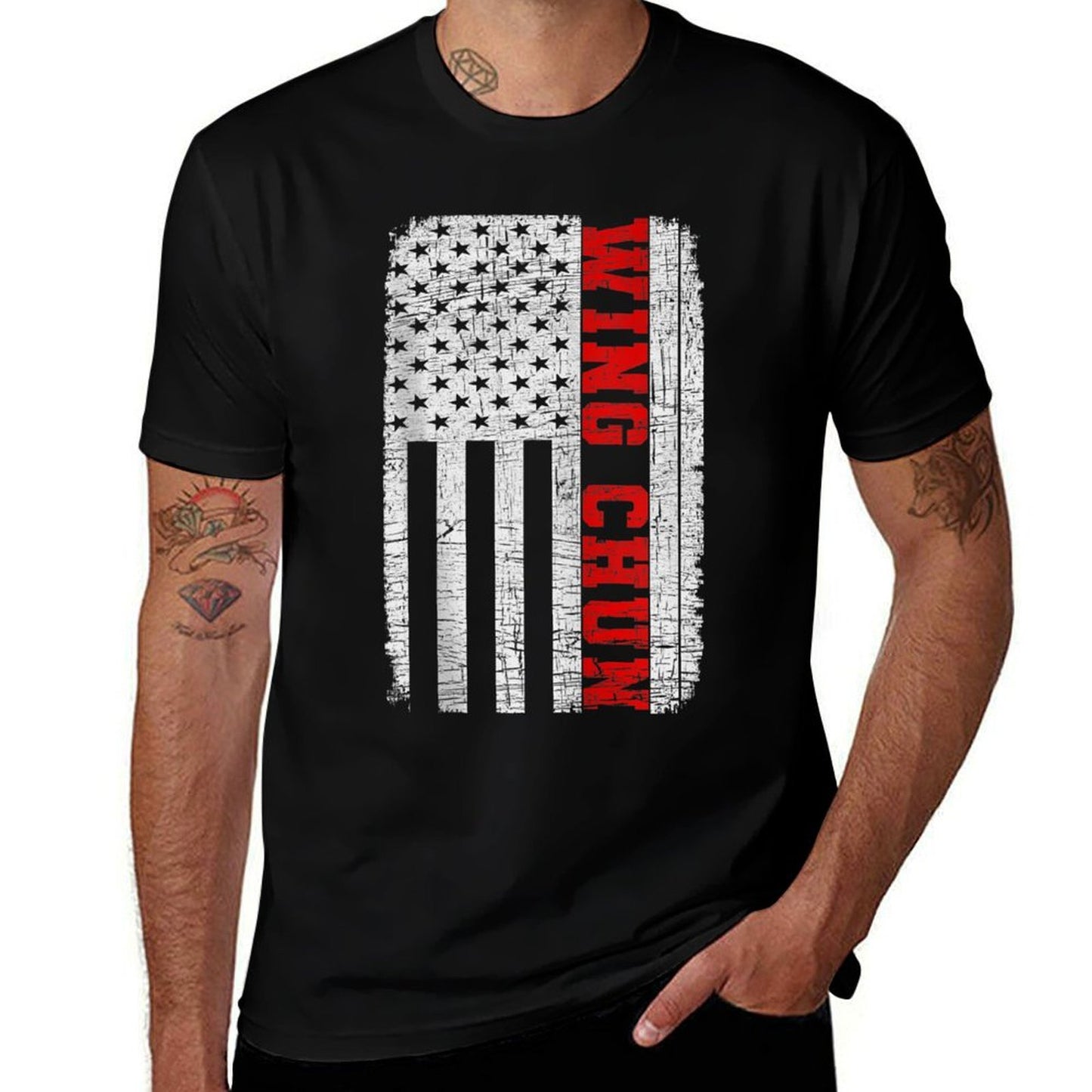 Wing Chun American 4th July Patriotic Funny Gift Fade-proof Color T-Shirt