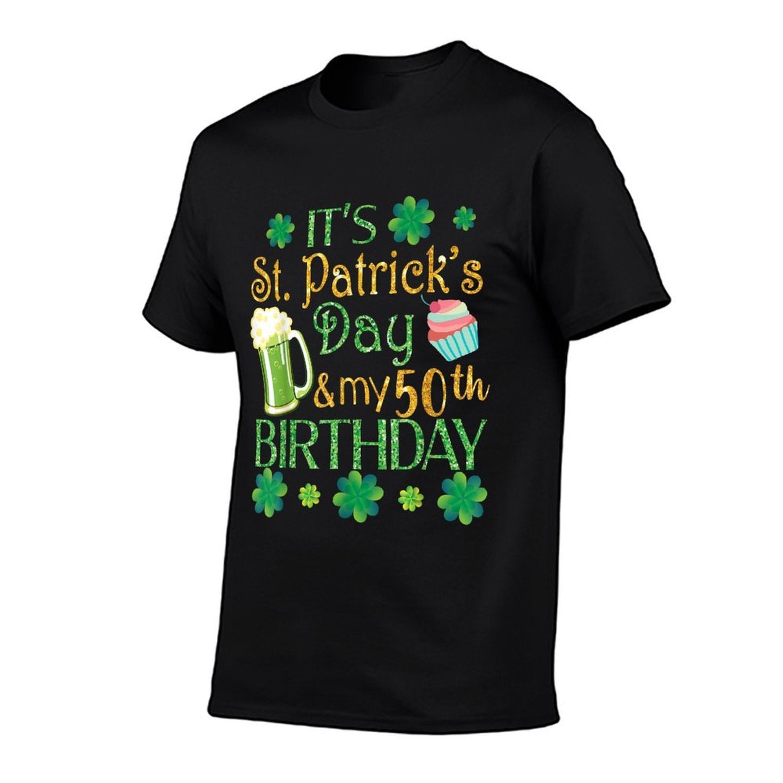 Shamrocks Beer & Cake It's St Patrick Day & My 50th Birthday  Oversized Silhouette T-Shirt