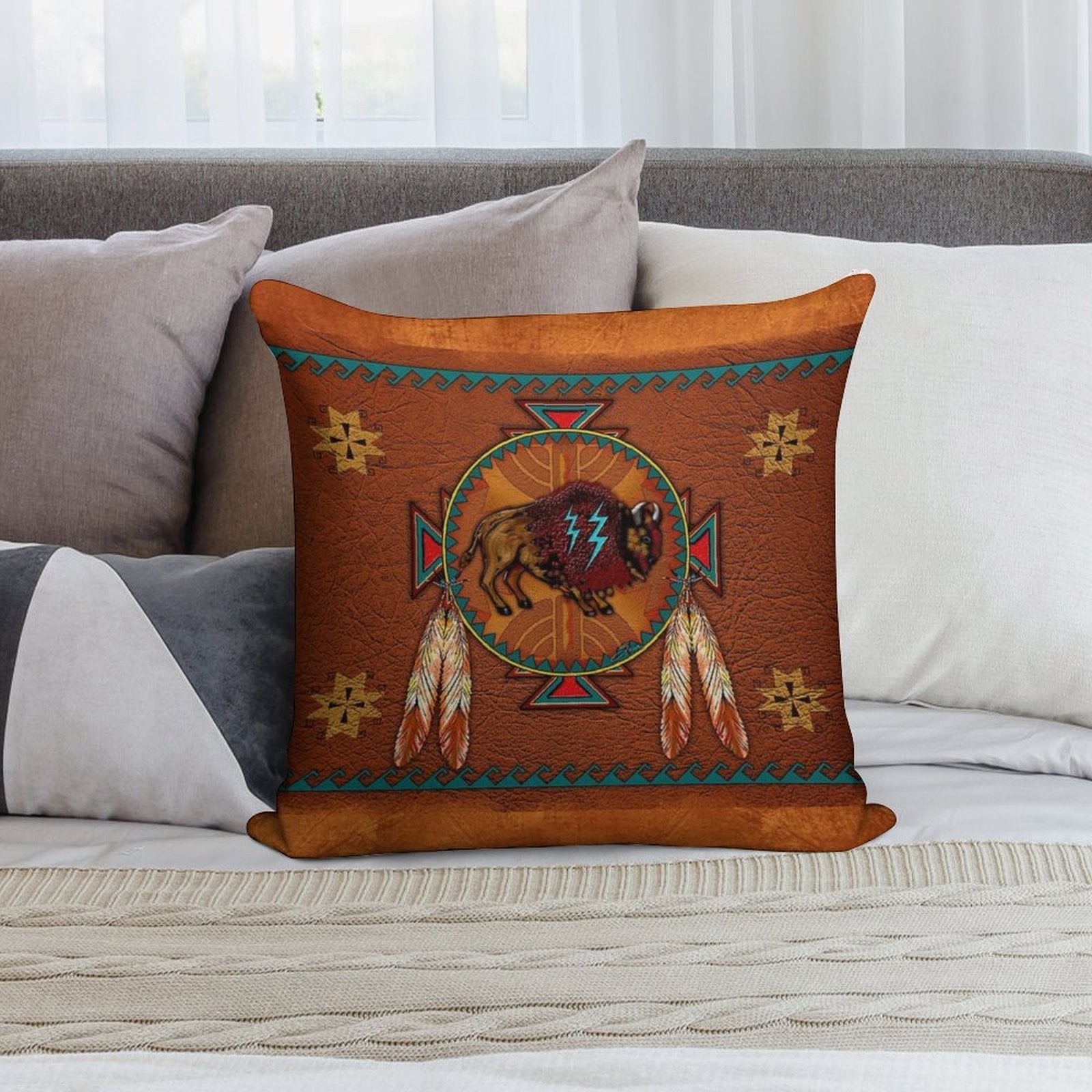 Buffalo Leather Soft Luxury Feel Throw Pillow