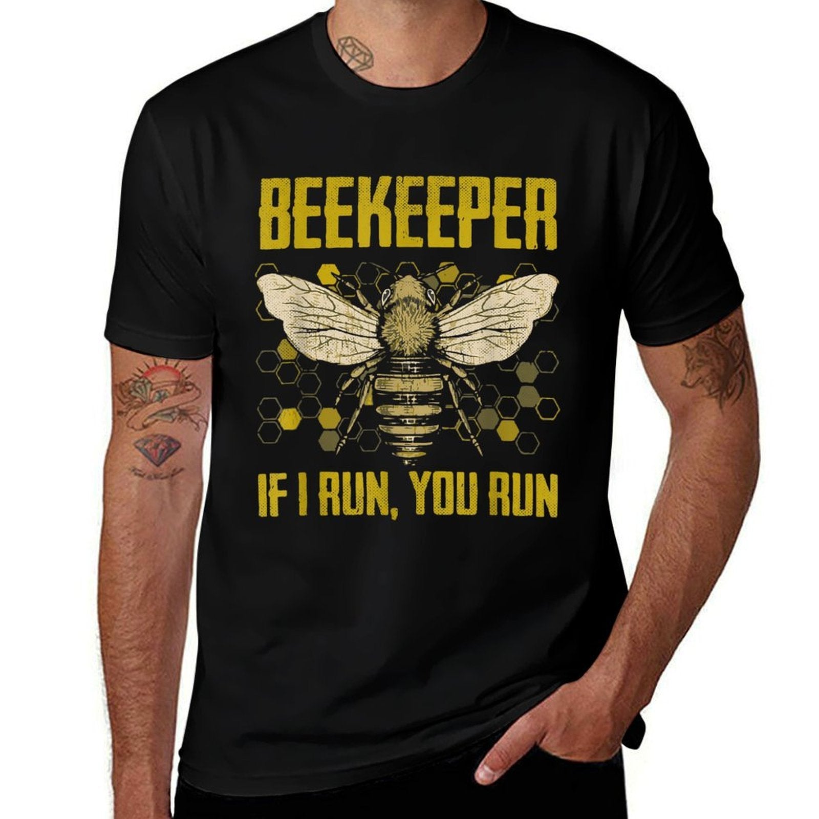 Beekeeping Men Vintage Bee Keeper Outfit If I Run You Run  Durable T-Shirt